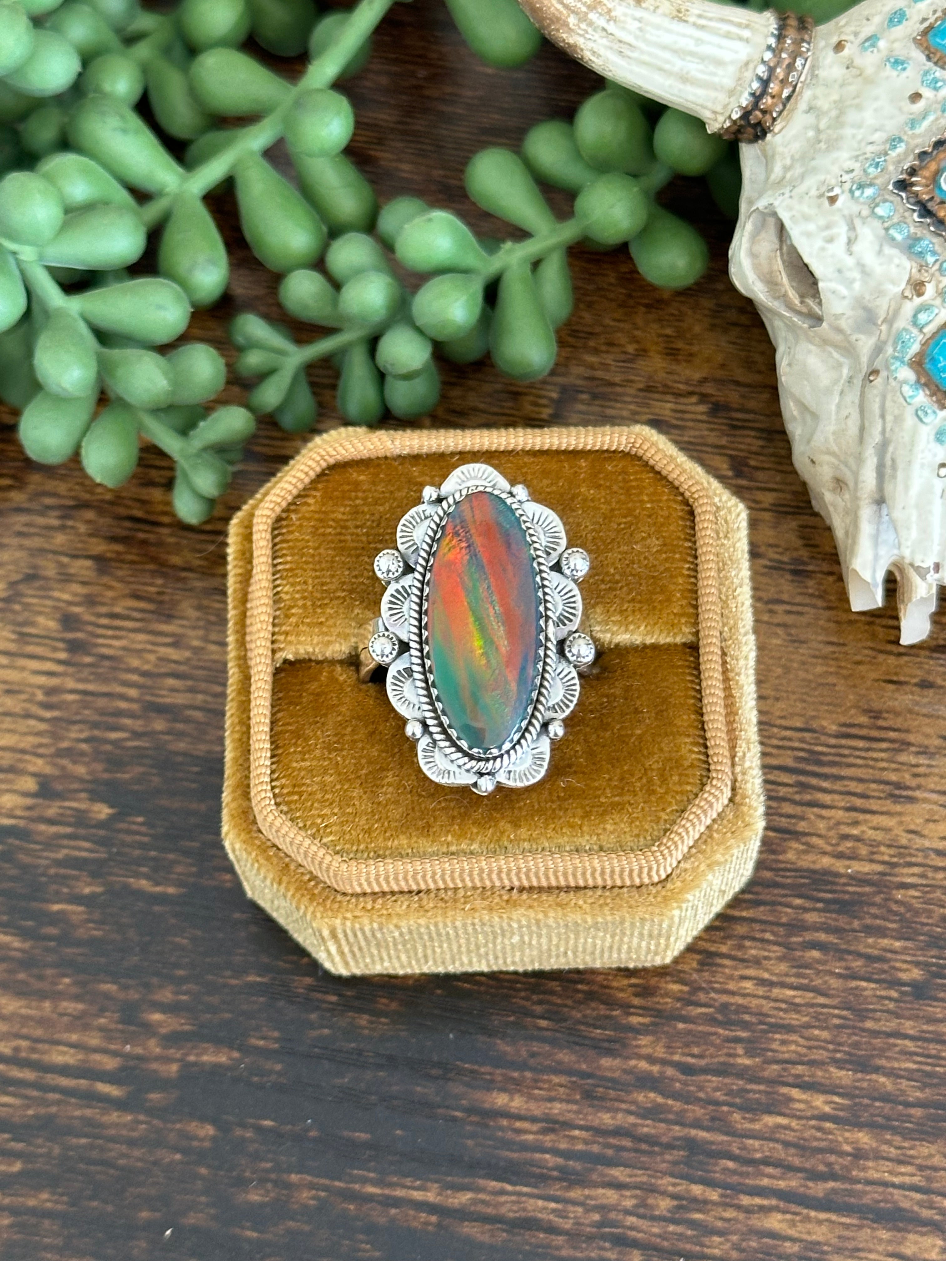 Southwest Handmade Opal & Sterling Silver Adjustable Ring