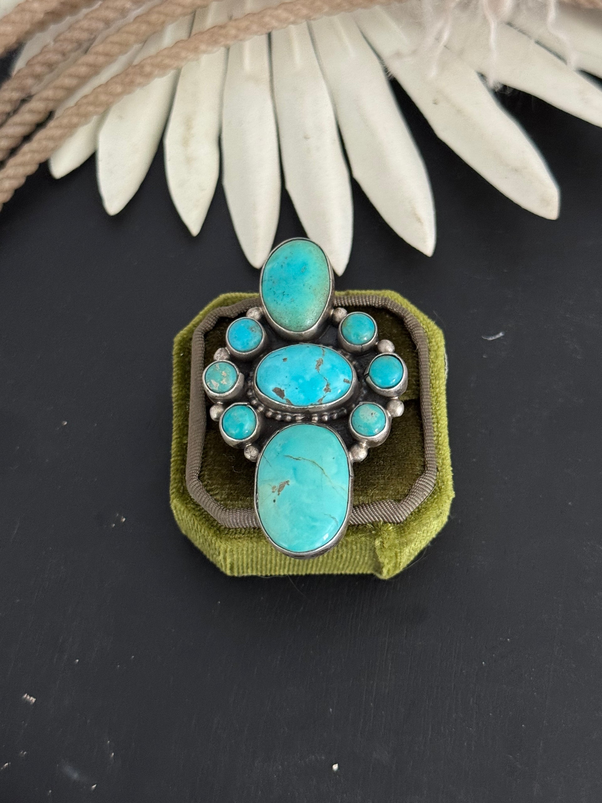 Sheila Becenti Kingman Turquoise Sterling Silver Ring Size 7.75