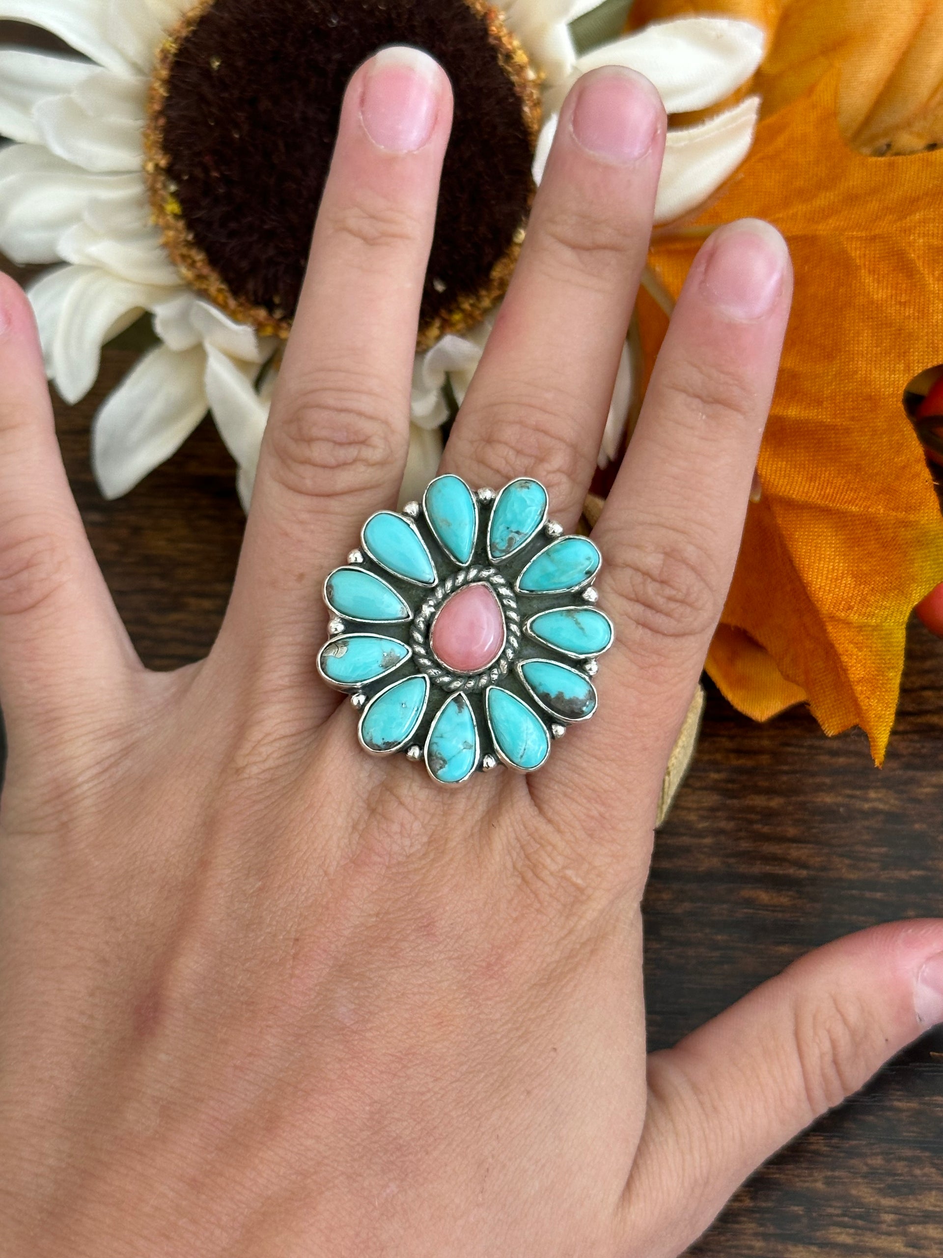 Southwest Handmade Multi Stone & Sterling Silver Adjustable Ring