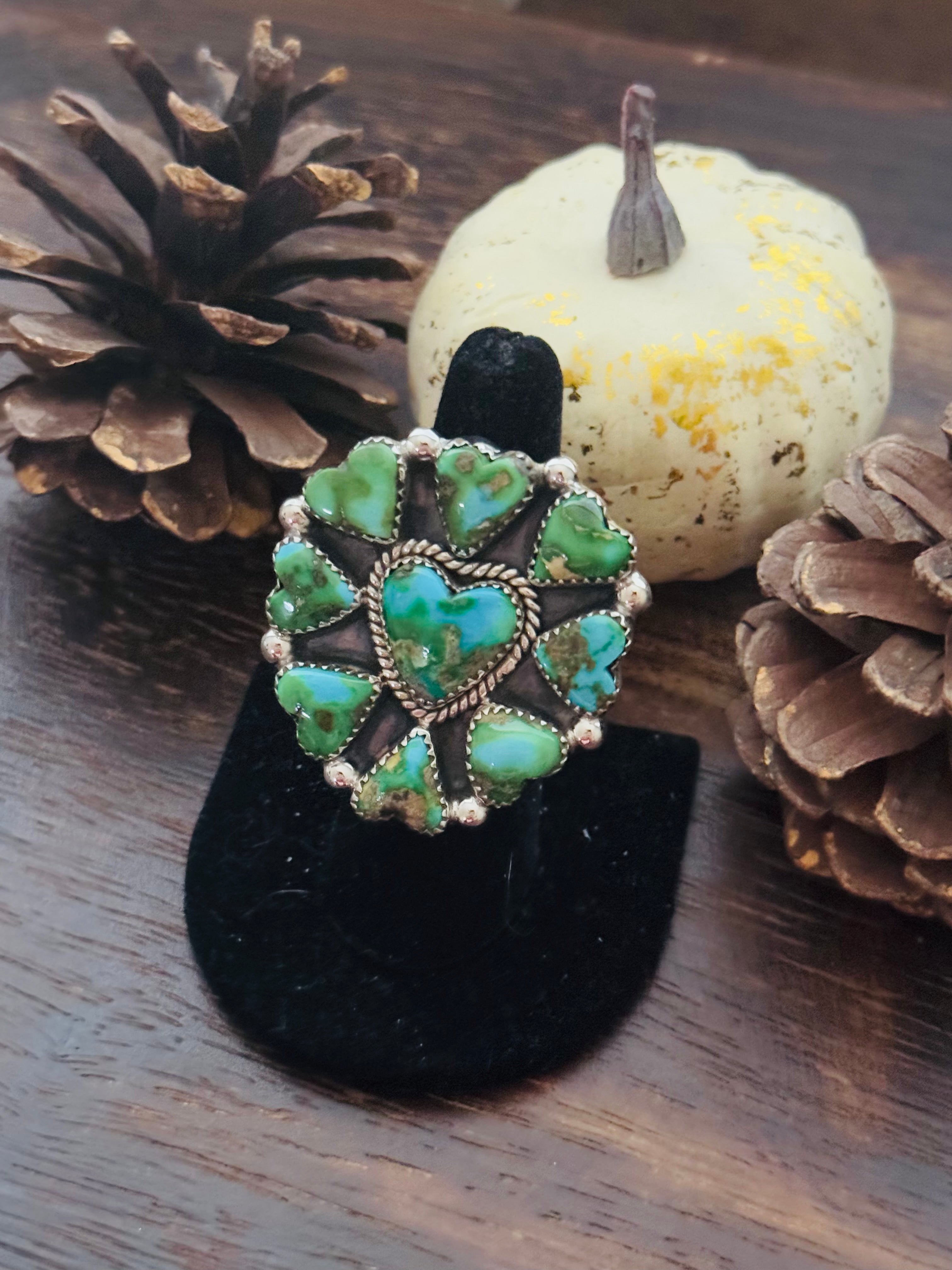 Southwest Handmade Sonoran Mountain Turquoise & Sterling Silver Adjustable Cluster Ring