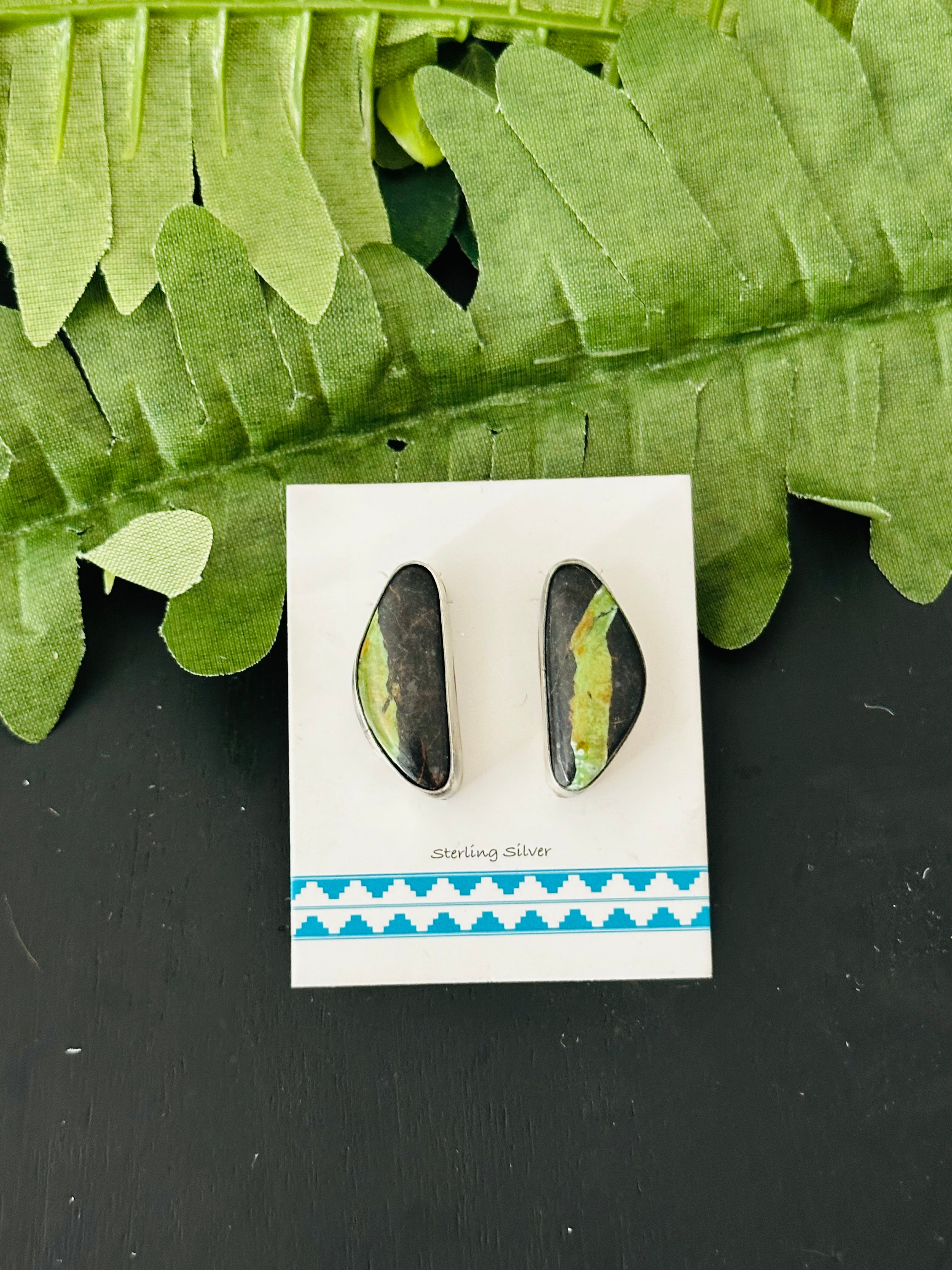 Pete Skeets Black Jack Turquoise & Sterling Silver Post Earrings