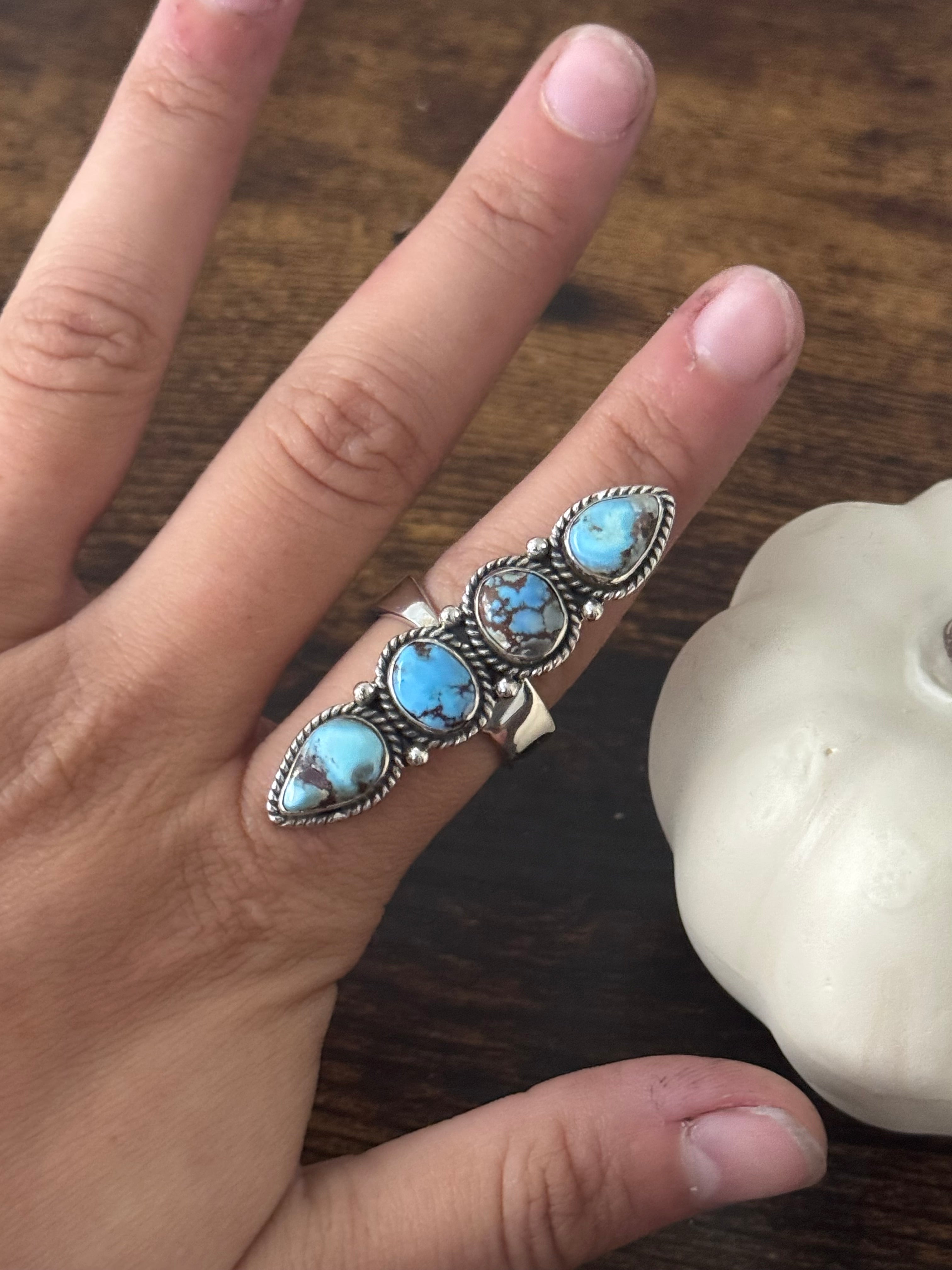 Southwest Handmade Golden Hills Turquoise & Sterling Silver Adjustable Cluster Ring