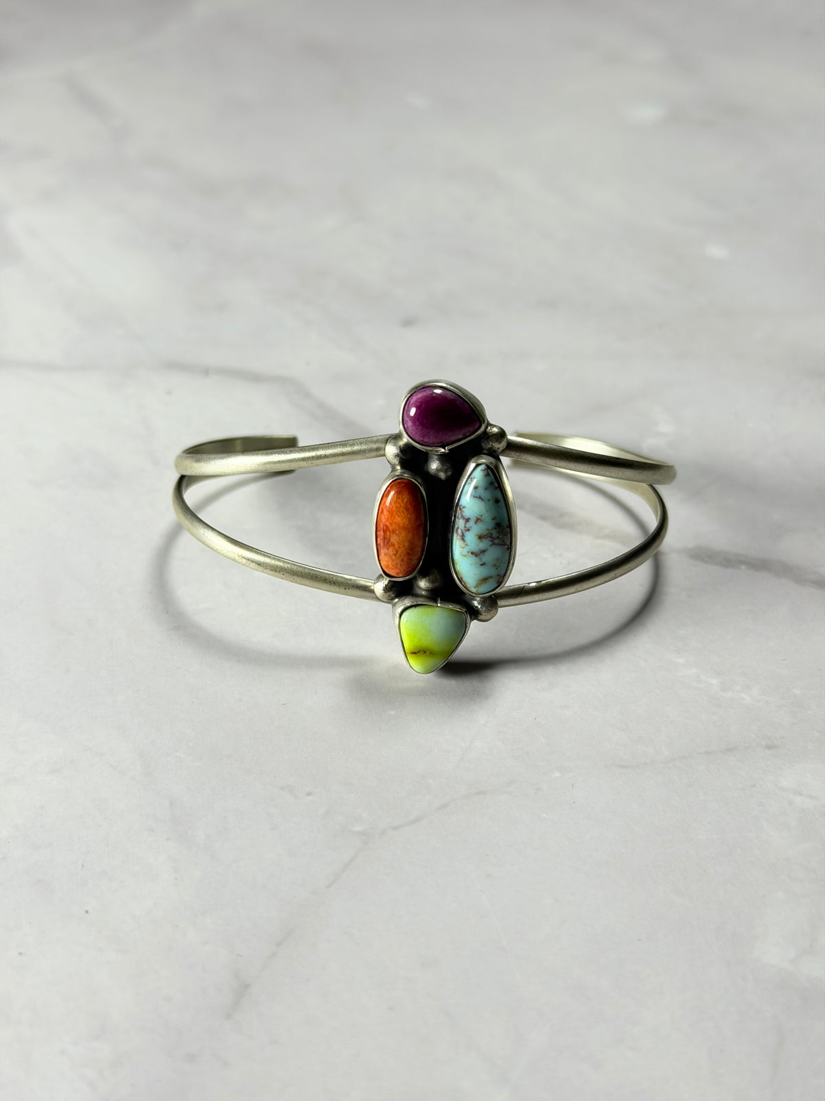 Danny Henio Multi Stone & Sterling Silver Cluster Cuff Bracelet
