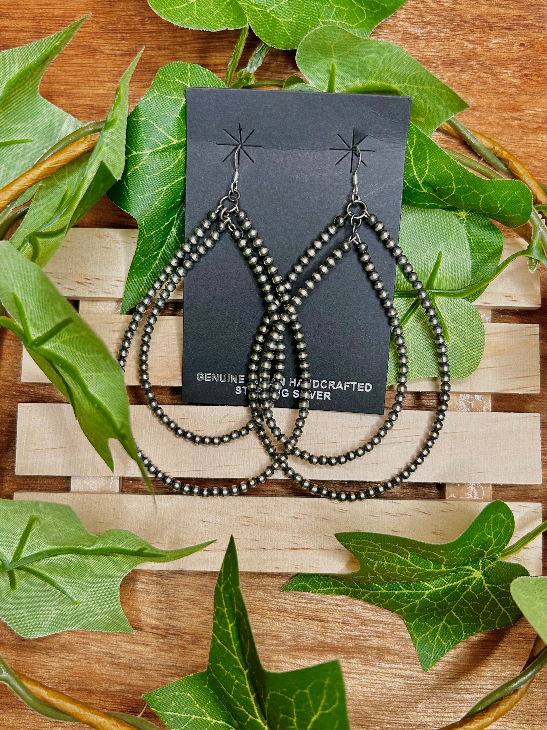 Navajo Made Strung Sterling Silver Dangle Hook Earrings