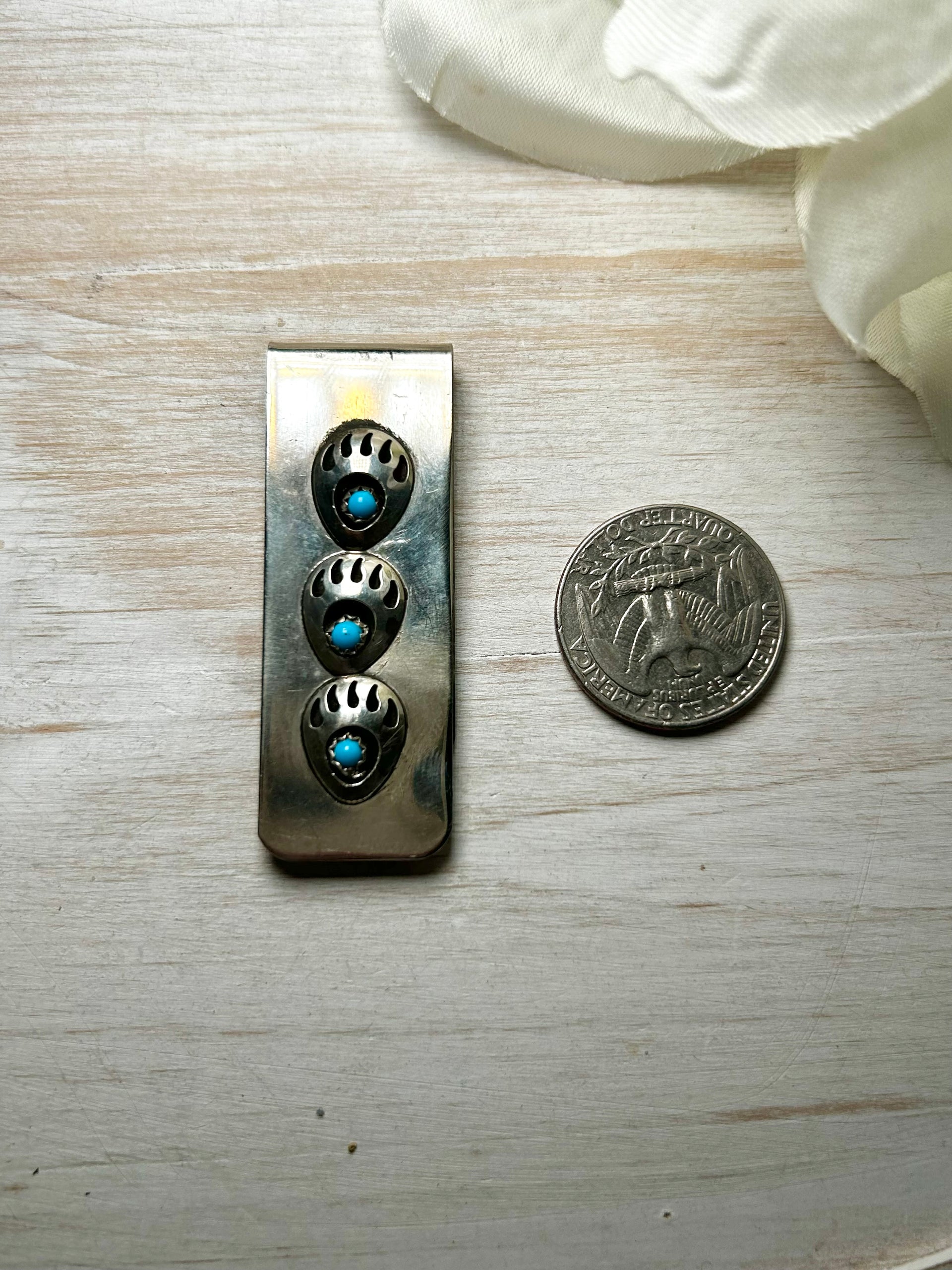 Navajo Made Kingman Turquoise & Sterling Silver Money Clip