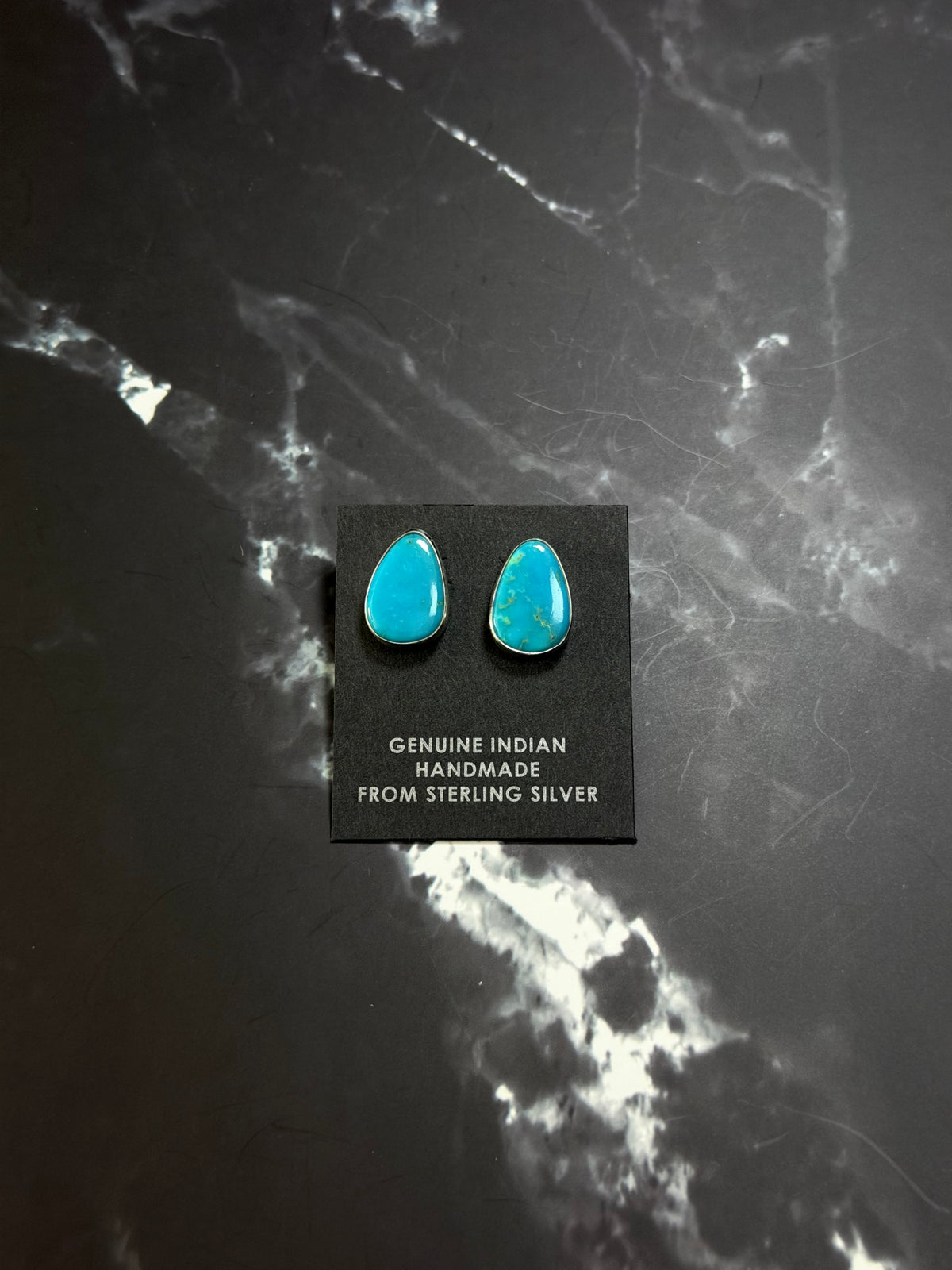 Navajo Made Kingman Turquoise & Sterling Silver Post Earrings