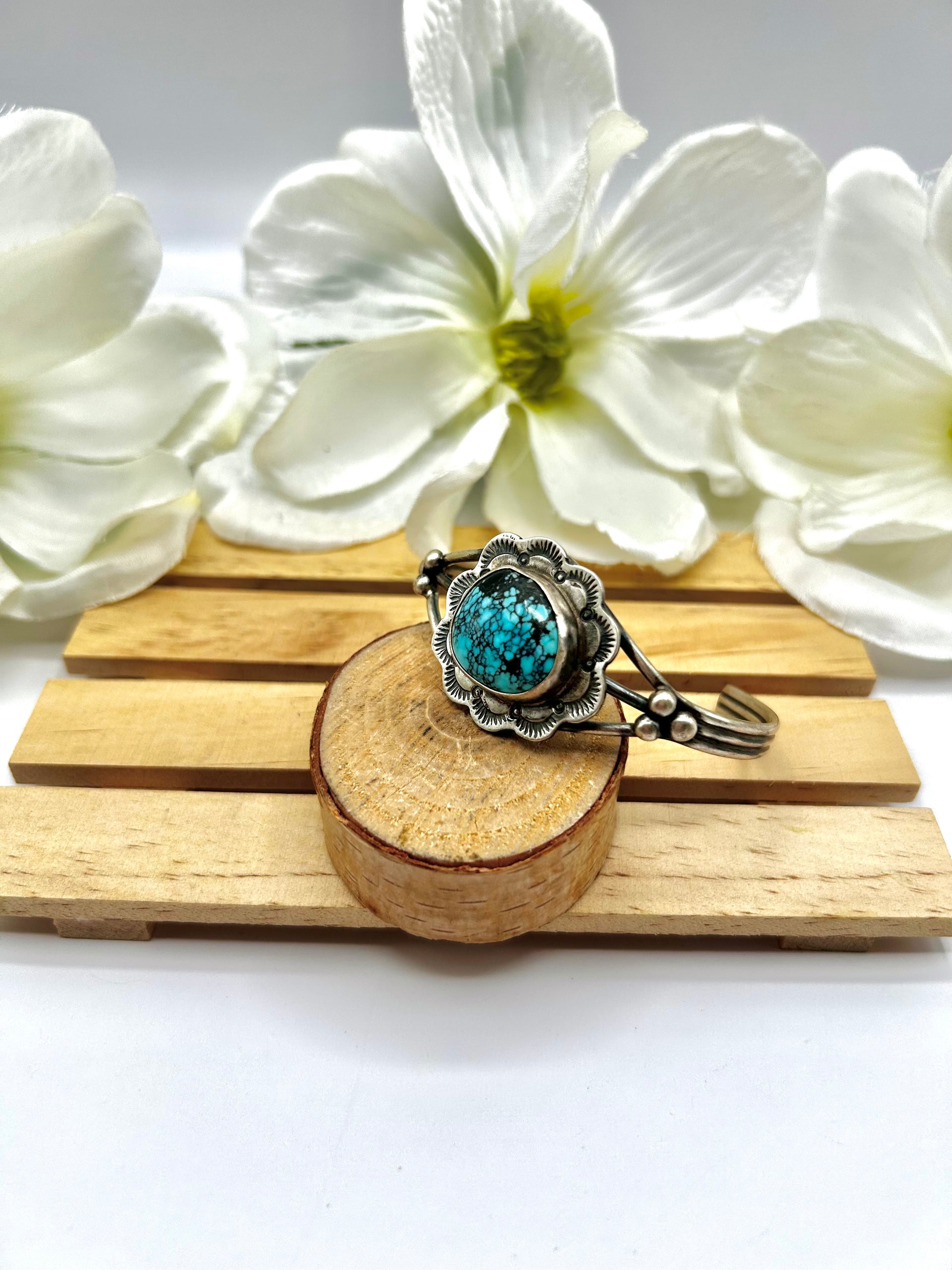 Navajo Made Blue Moon Turquoise & Sterling Silver Cuff Bracelet