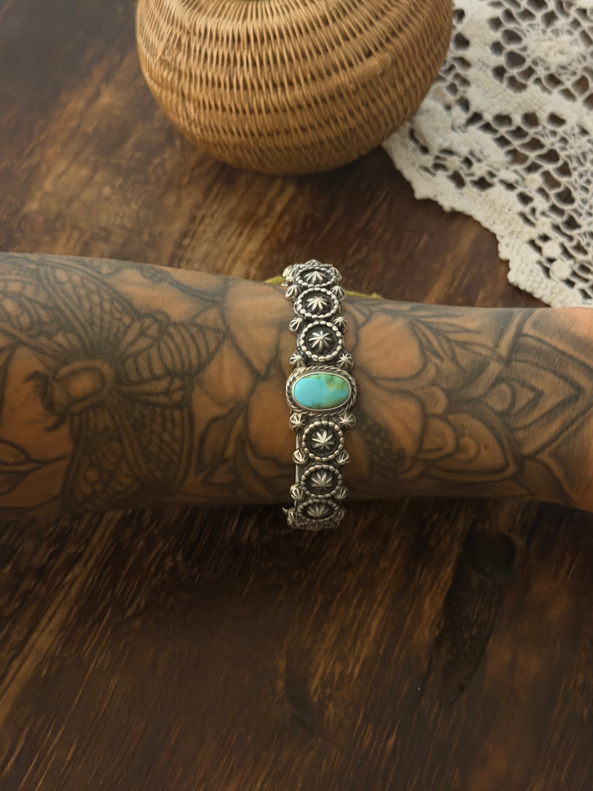 Bobby Platero Sonoran Mountain Turquoise & Sterling Silver Cluster Cuff Bracelet