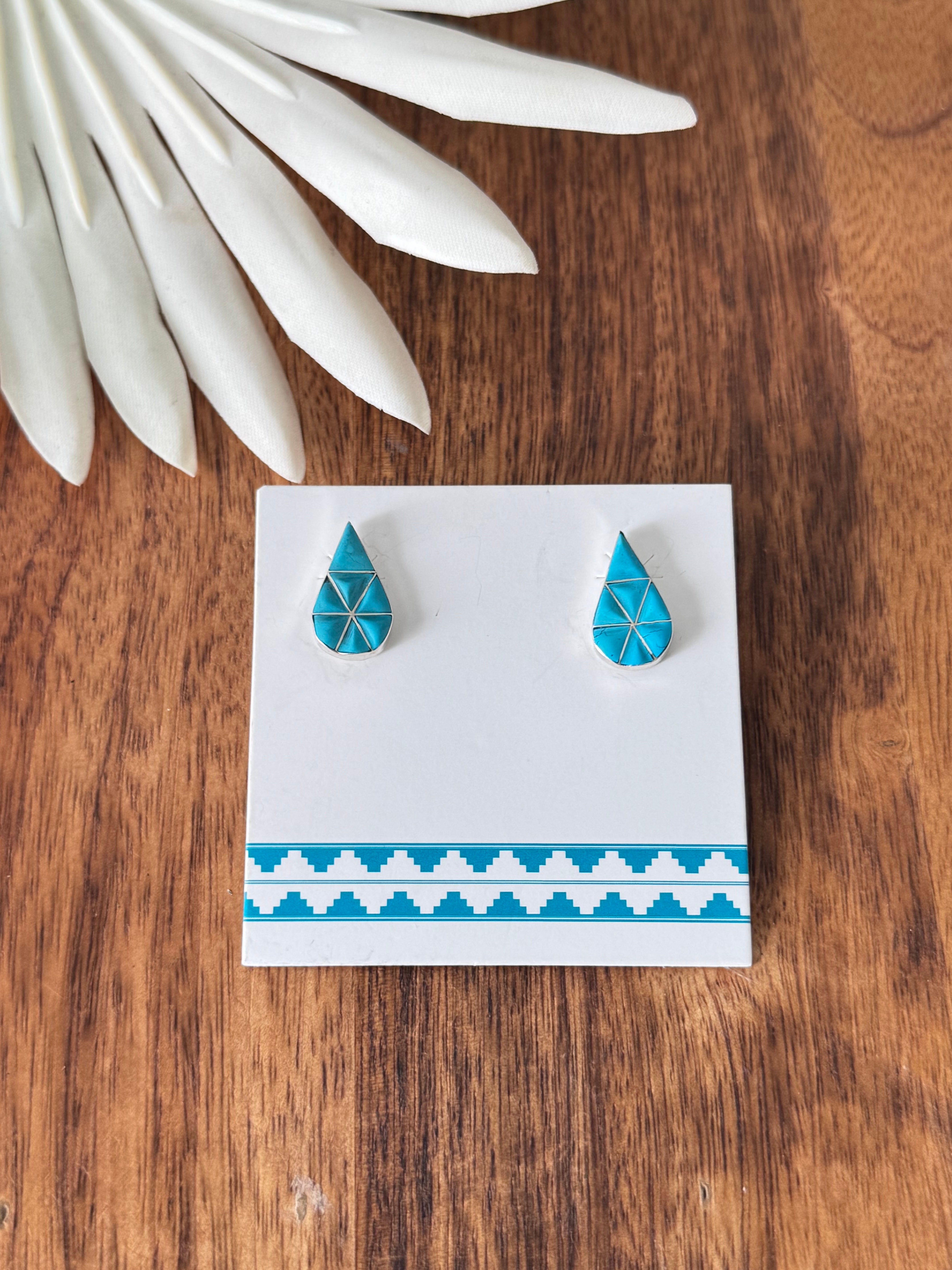 Zuni Made Turquoise & Sterling Silver Inlay Post Earrings