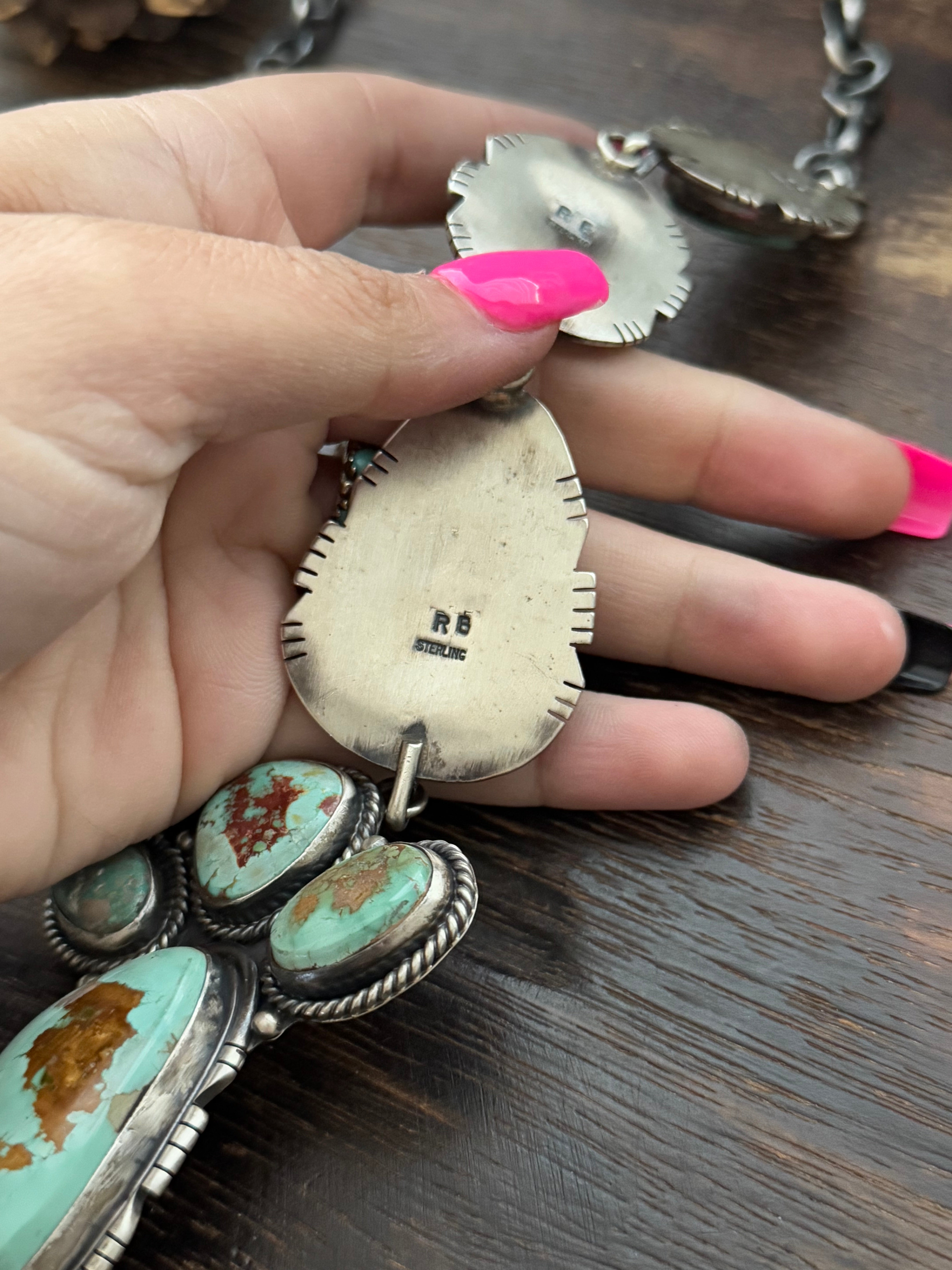 Navajo Made Royston Turquoise & Sterling Silver Necklace Set