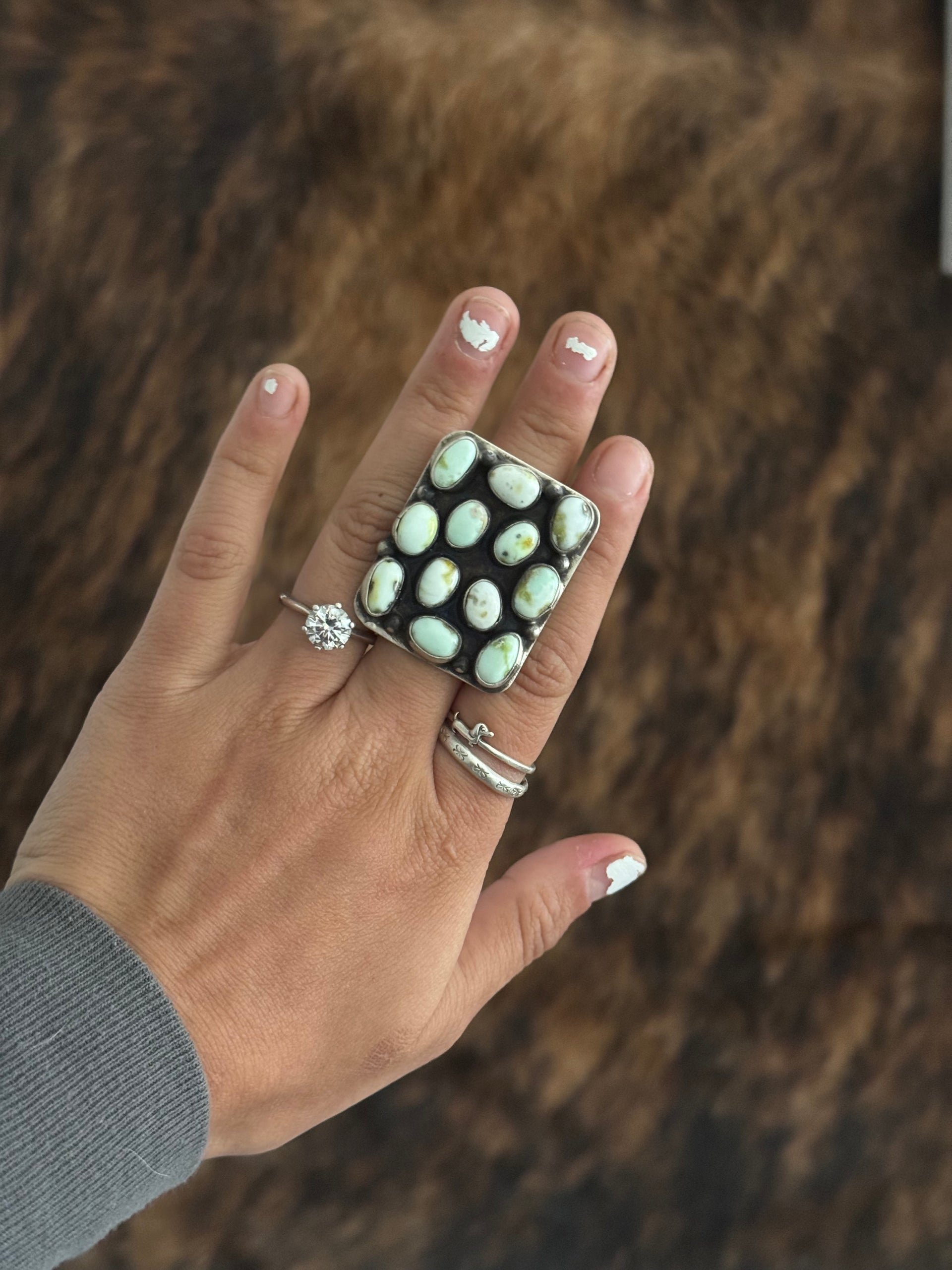 Bobby Johnson Palomino Variscite & Sterling Silver Ring Size 7