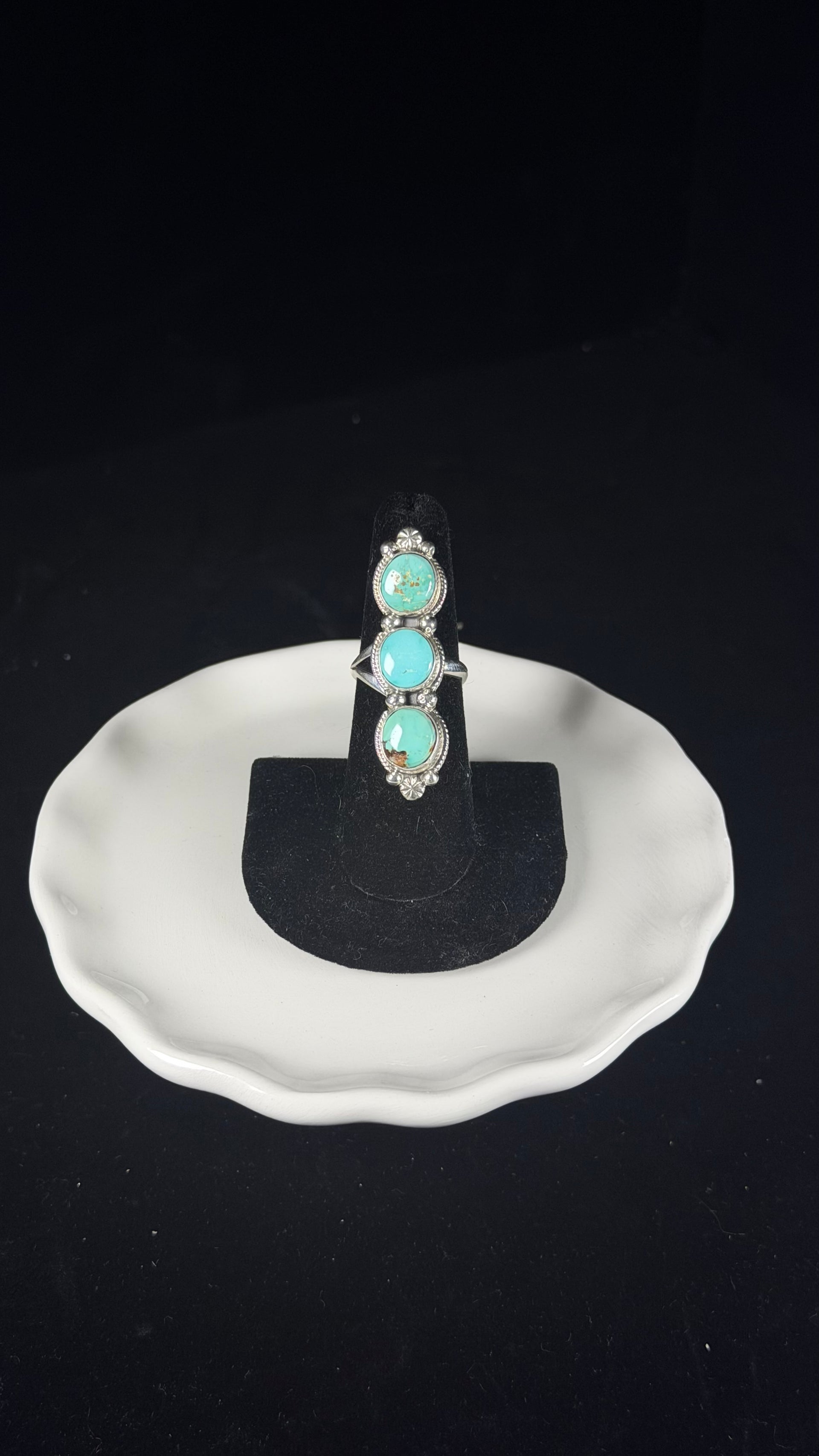 Navajo Made Royston Turquoise & Sterling Silver Cluster Adjustable Ring