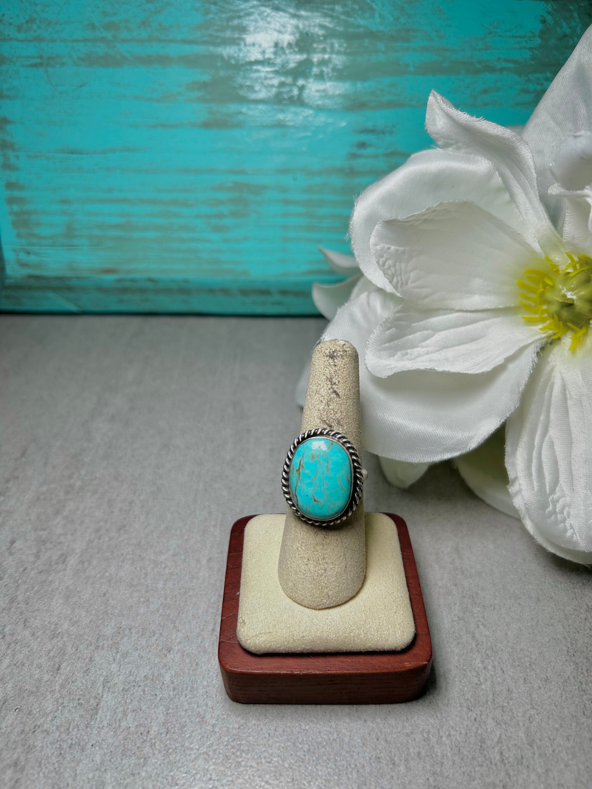 Johnny Dixon Kingman Turquoise & Sterling Silver Adjustable Ring