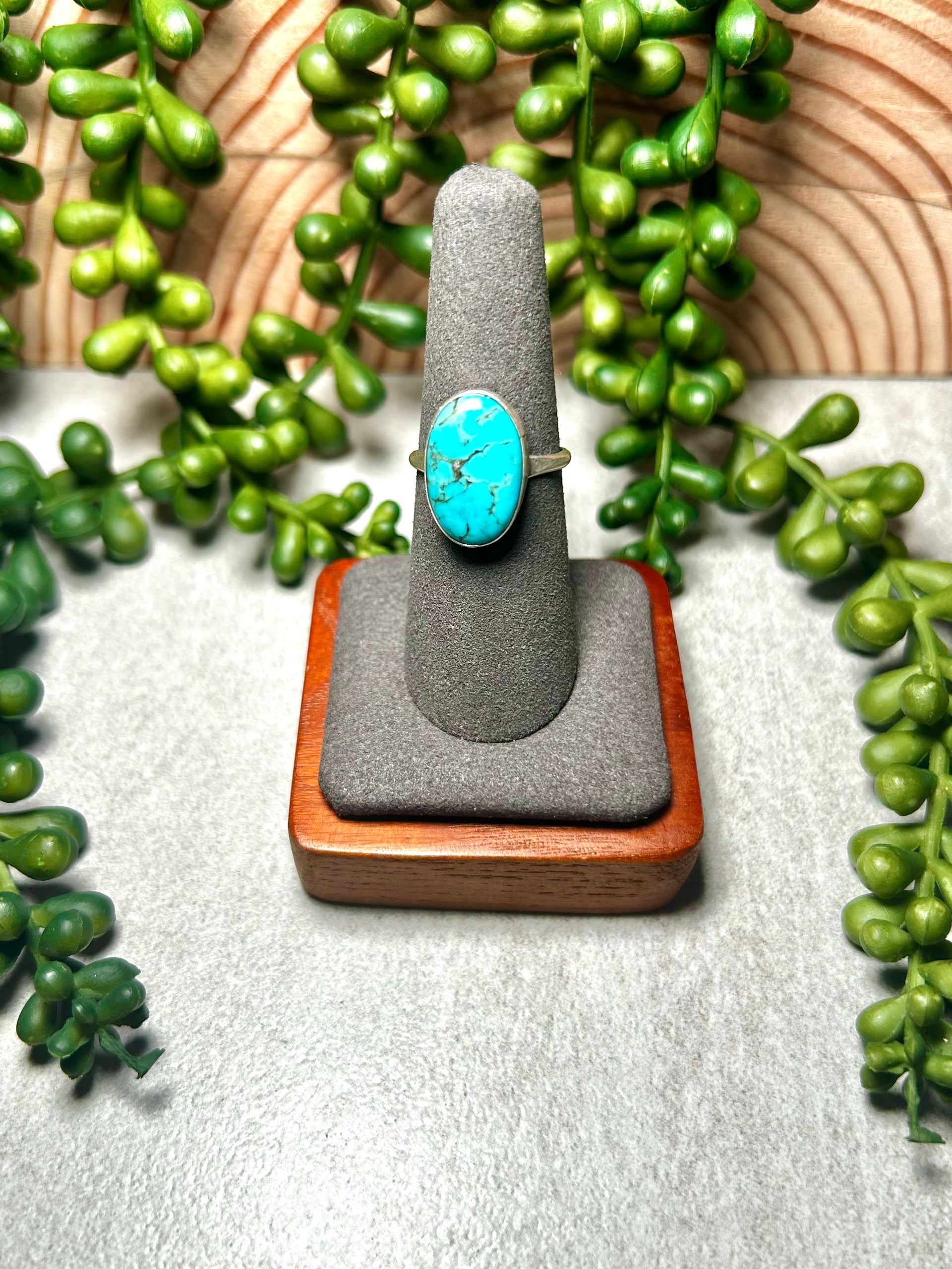 Navajo Made Kingman Turquoise & Sterling Silver Ring Size 7