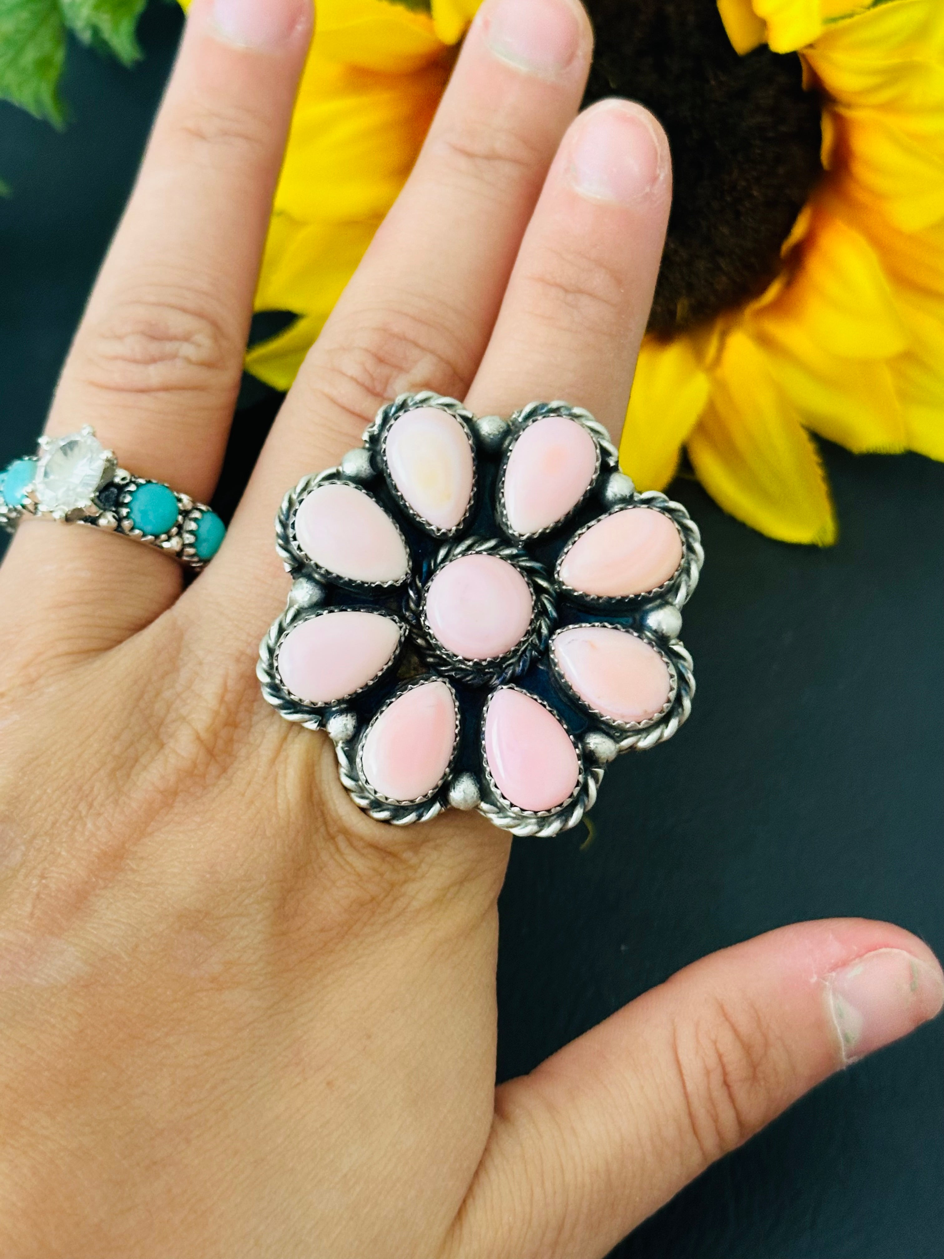 Augustine Largo Pink Conch & Sterling Silver Adjustable Cluster  Ring