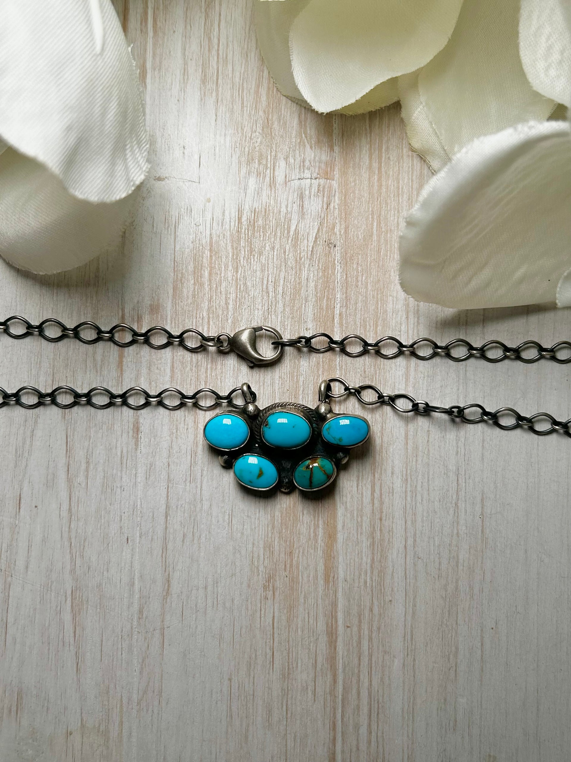 Navajo Made Kingman Turquoise & Sterling Silver Necklace