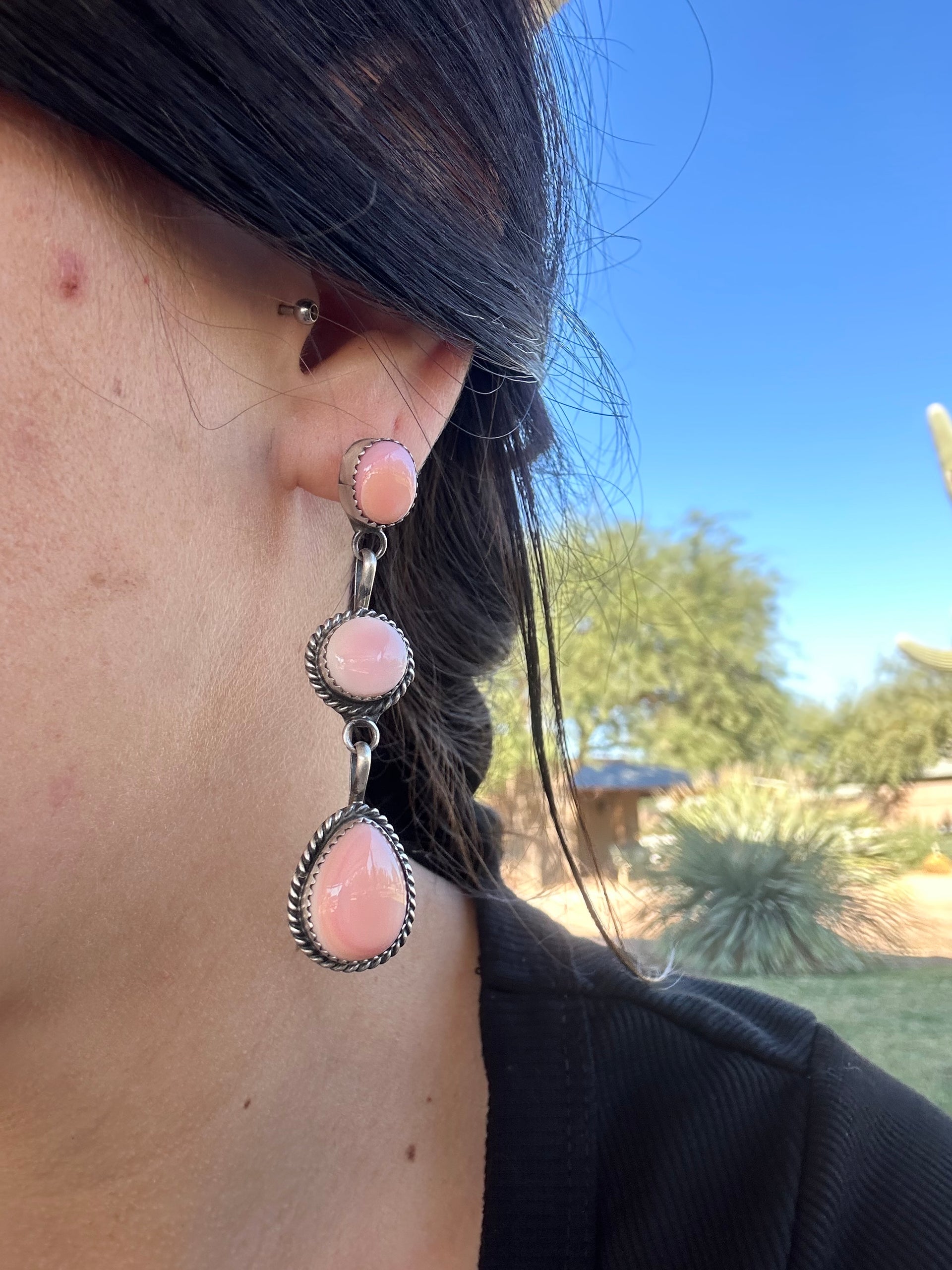 Judith Dixon Pink Conch & Sterling Silver Post Dangle Earrings