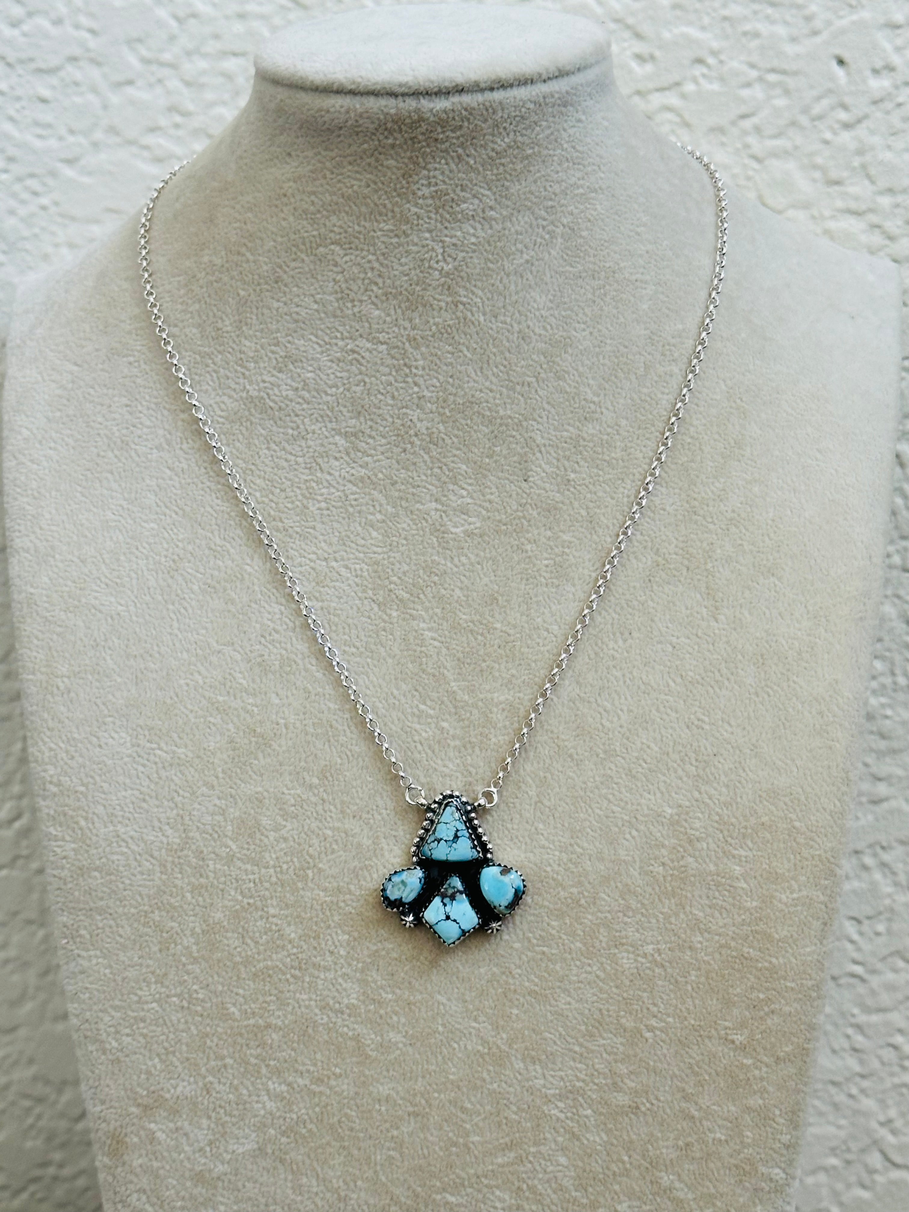 TTD “Blossom” Golden Hills Turquoise & Sterling Silver Cluster Necklace