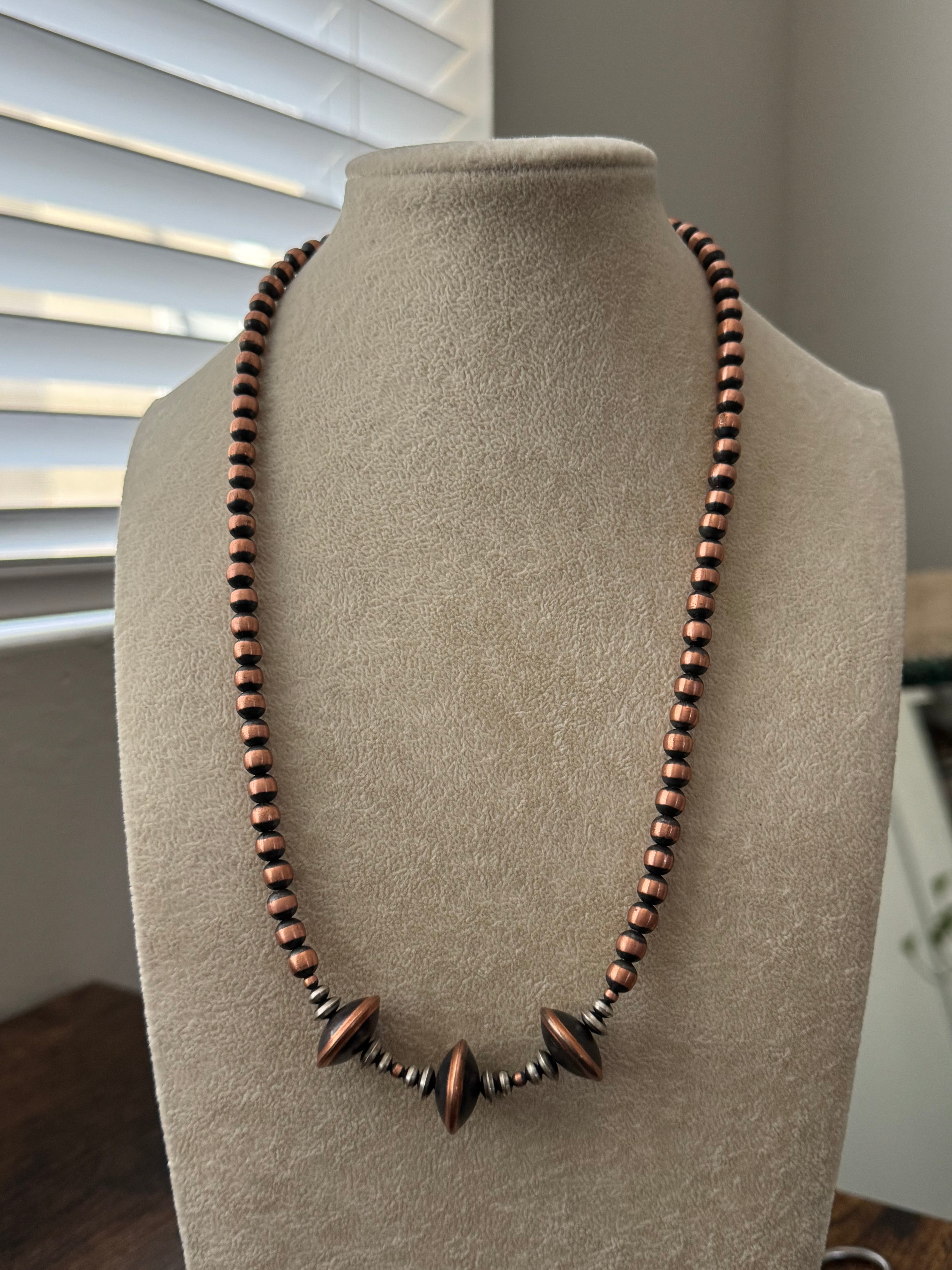 Navajo Strung Copper & Sterling Silver Graduated Beaded Necklace