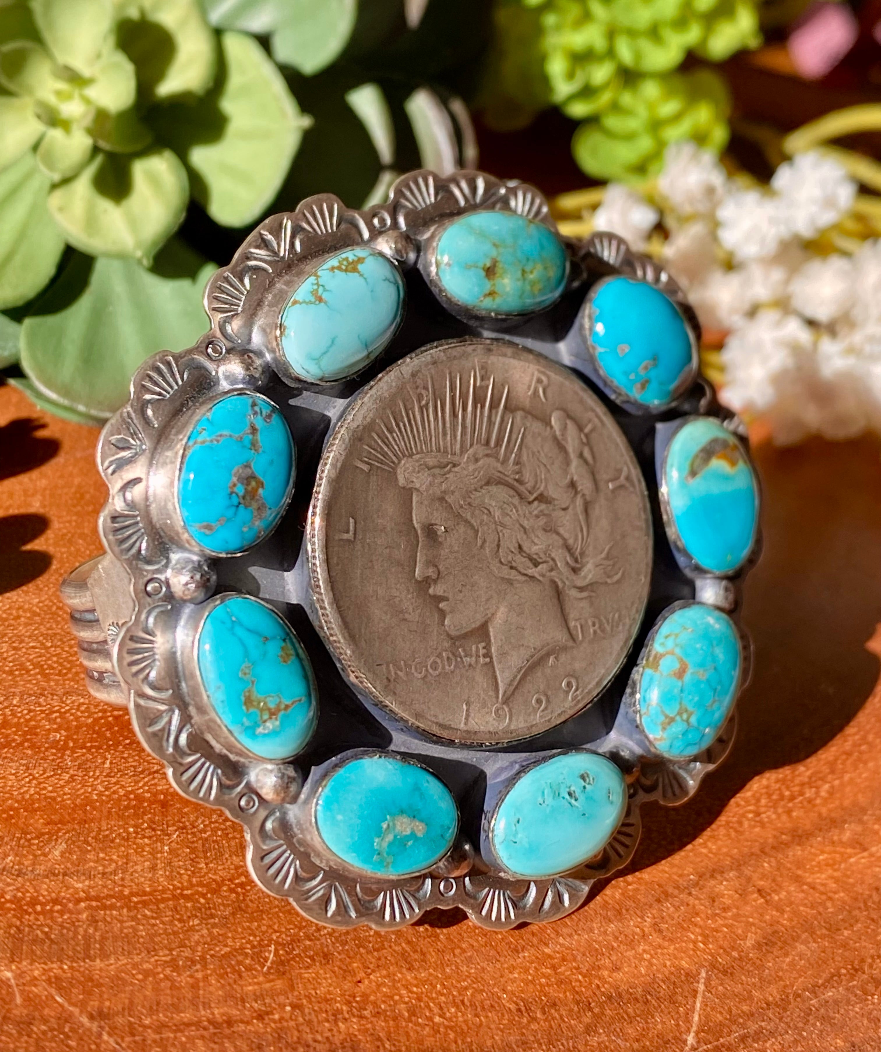 Boyd Ashley Kingman Turquoise & Sterling Silver 1922 Silver Dollar Cuff Bracelet