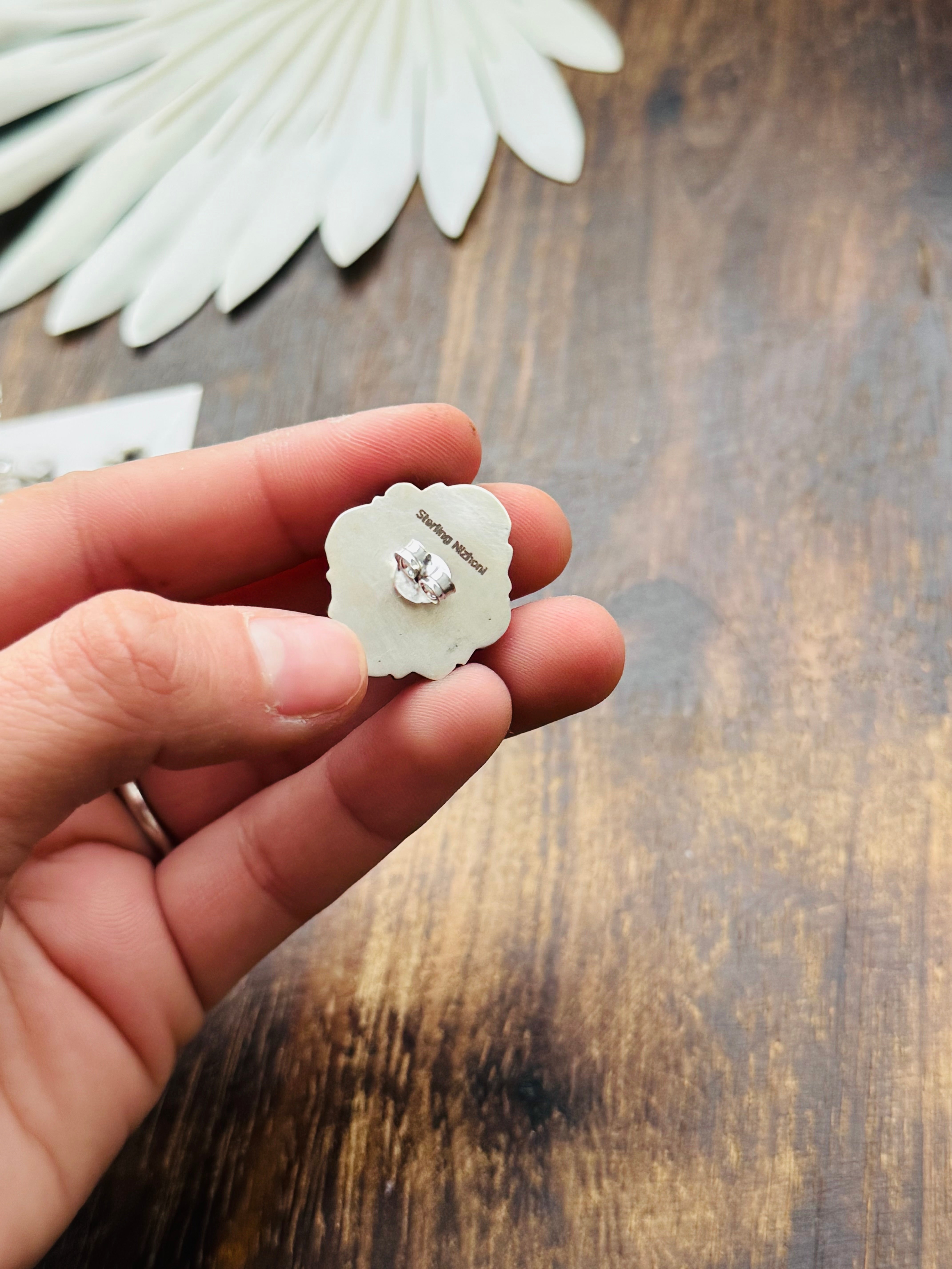 Southwest Handmade White Buffalo & Sterling Silver Post Earrings