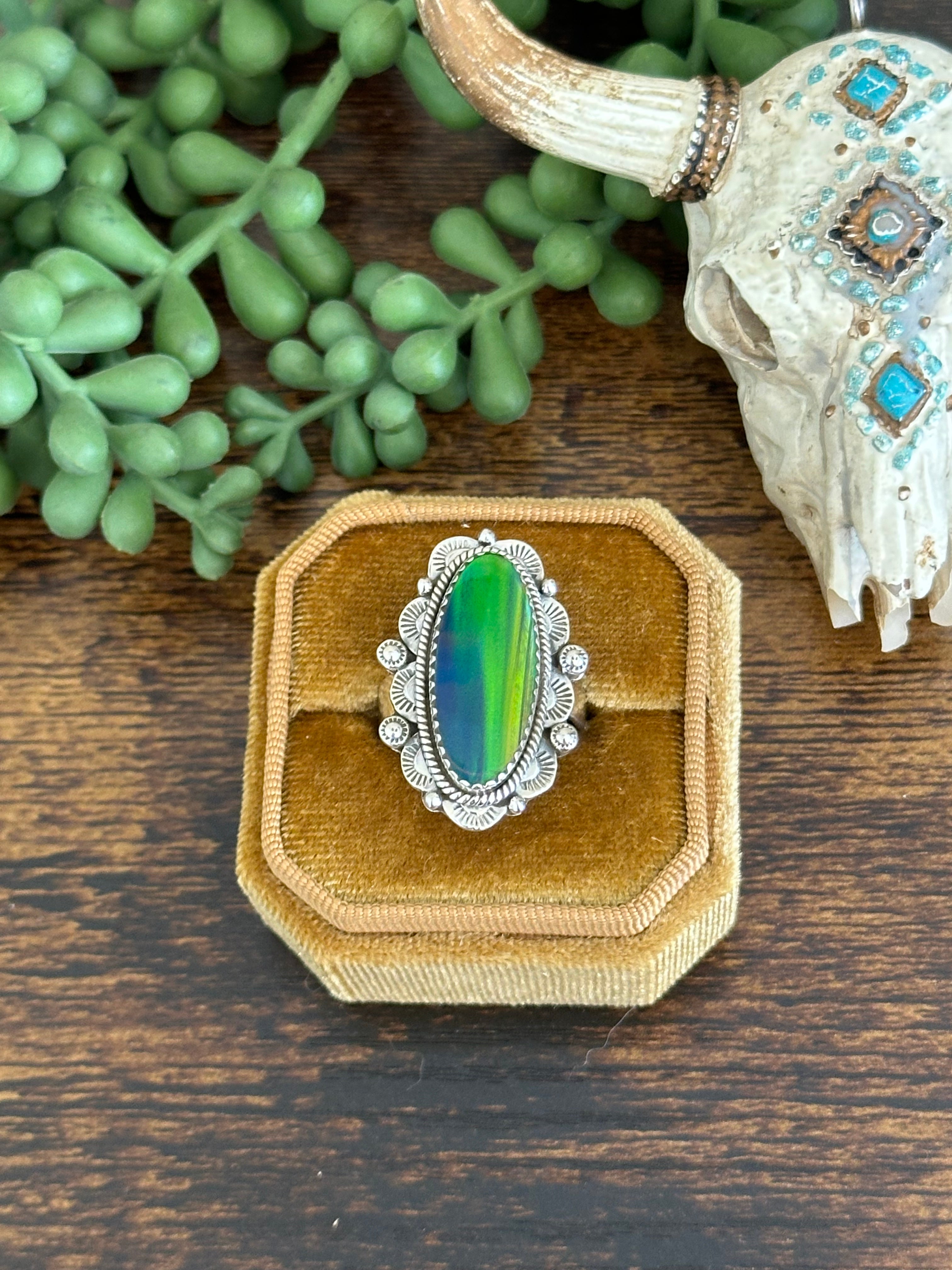 Southwest Handmade Opal & Sterling Silver Adjustable Ring