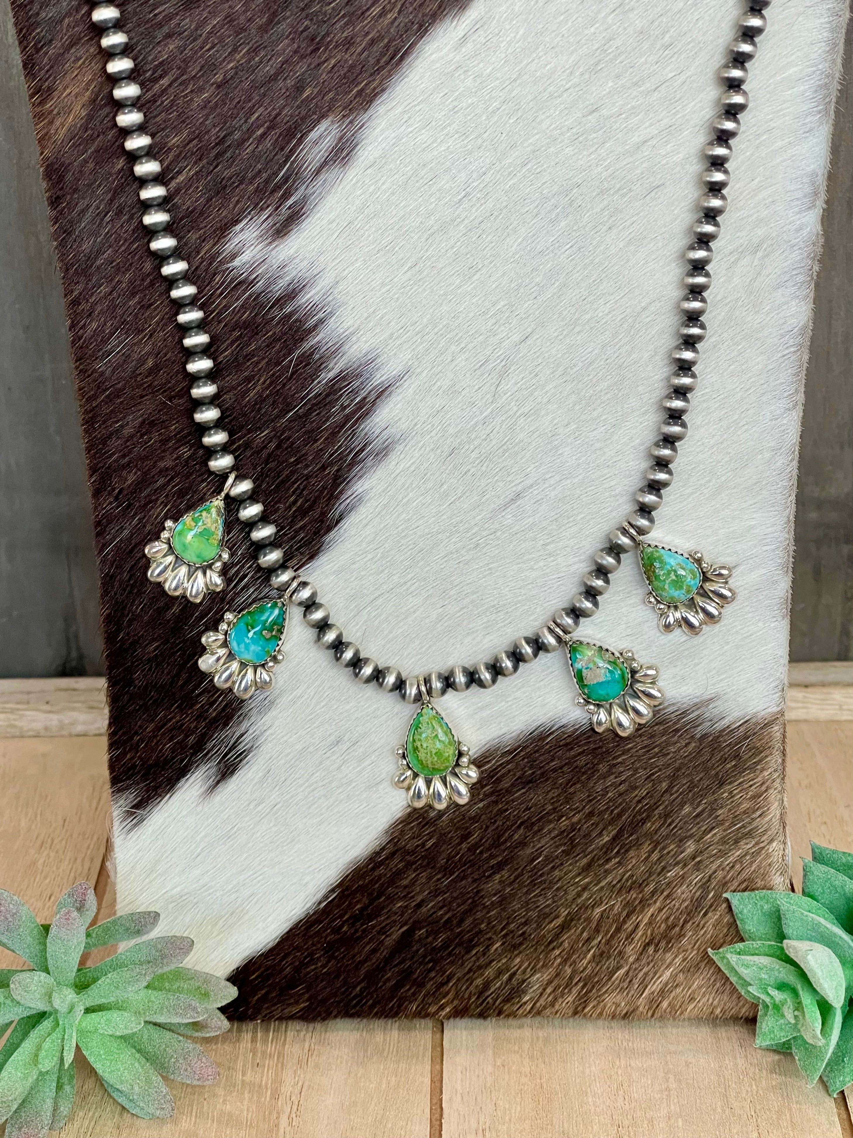 Southwest Handmade Sonoran Mountain Turquoise & Sterling Silver 5 Stone Necklace