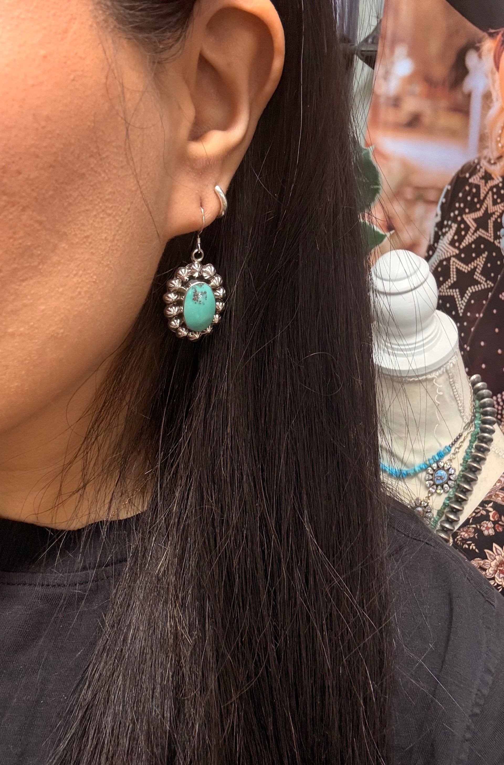 Southwest Kingman Turquoise & Sterling Silver Dangle Earrings