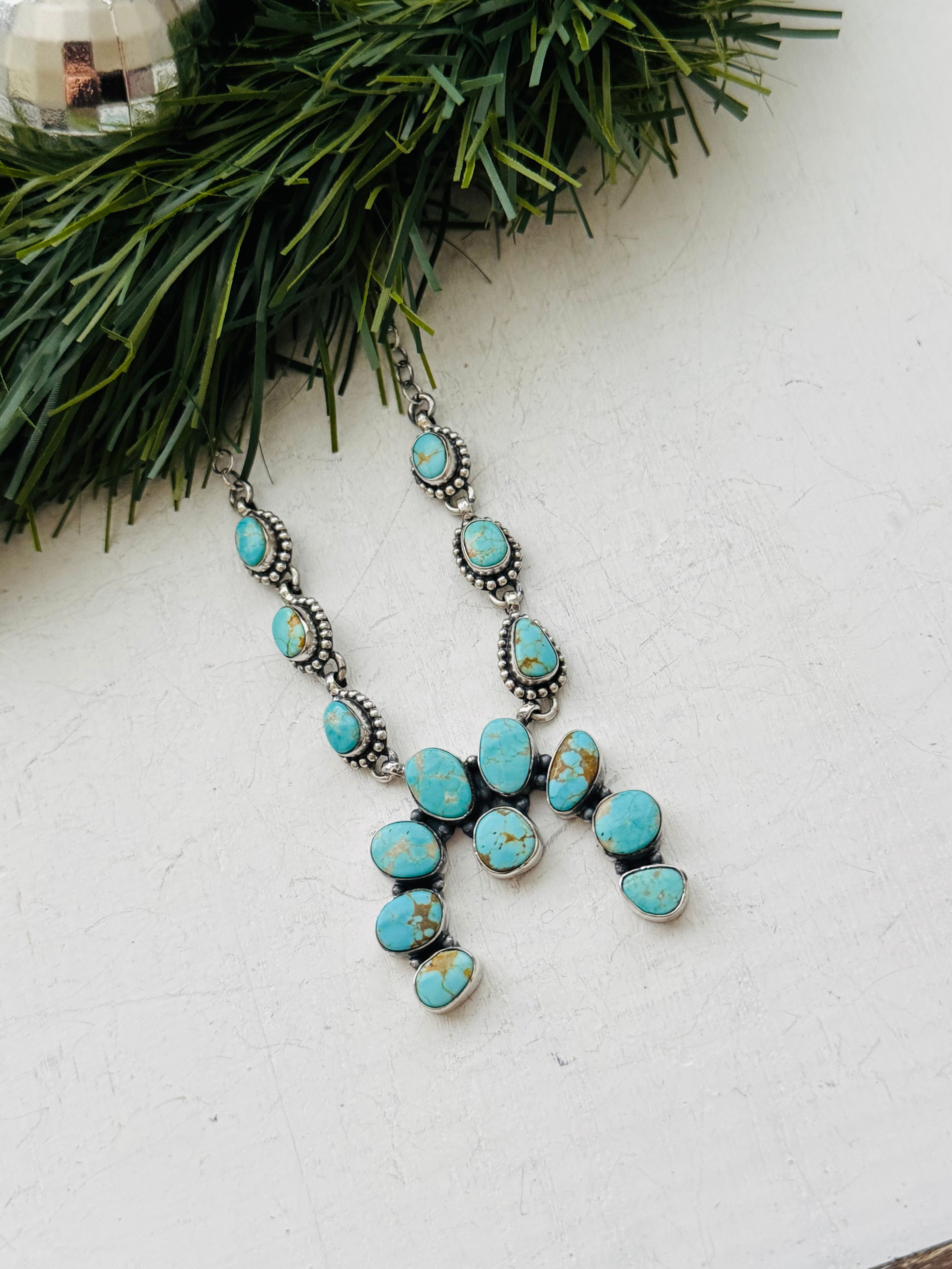 TTD #8 Turquoise & Sterling Silver Squash Naja Necklace