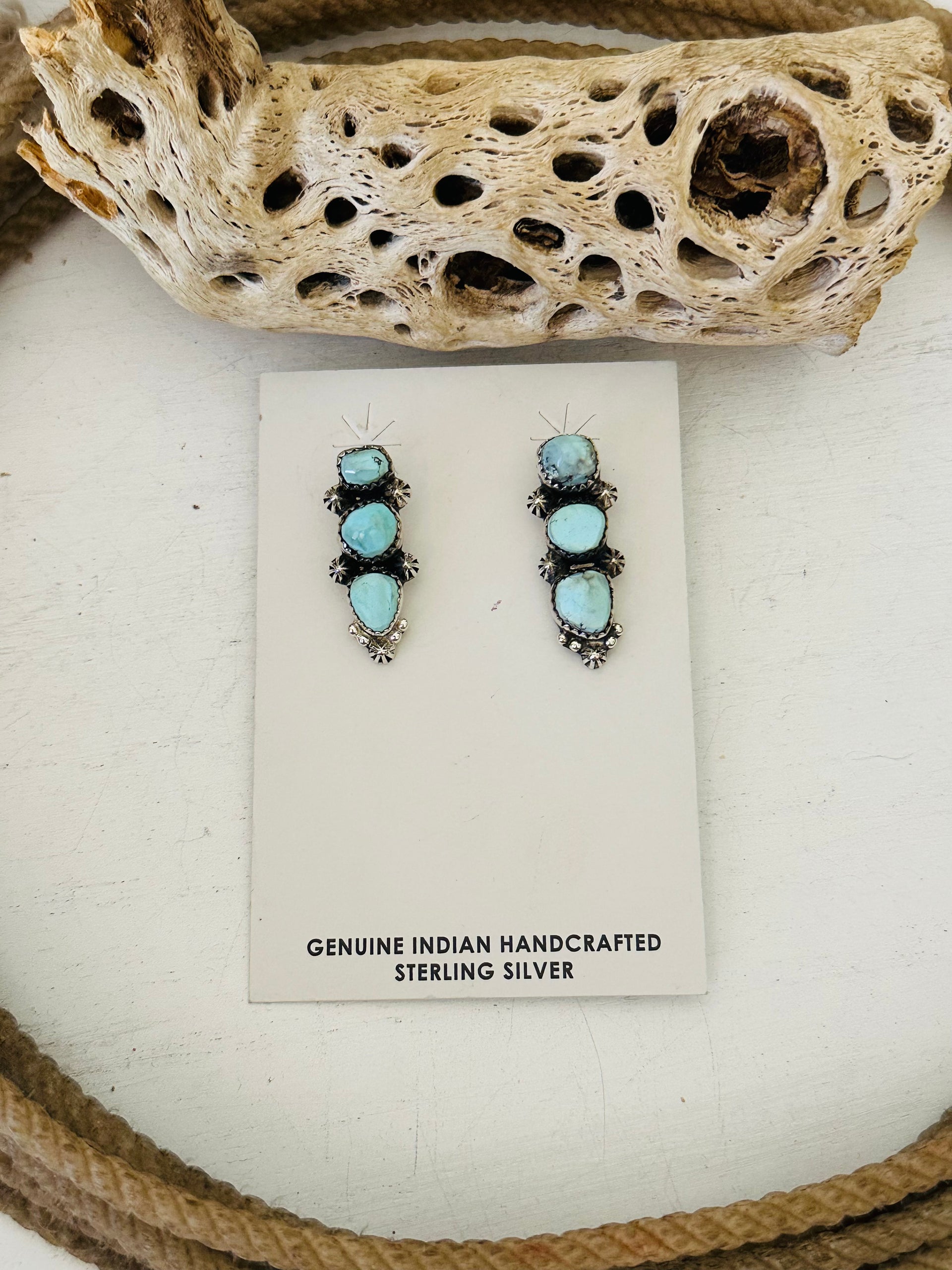 Southwest Handmade Golden Hills Turquoise & Sterling Silver Post Dangle Earrings