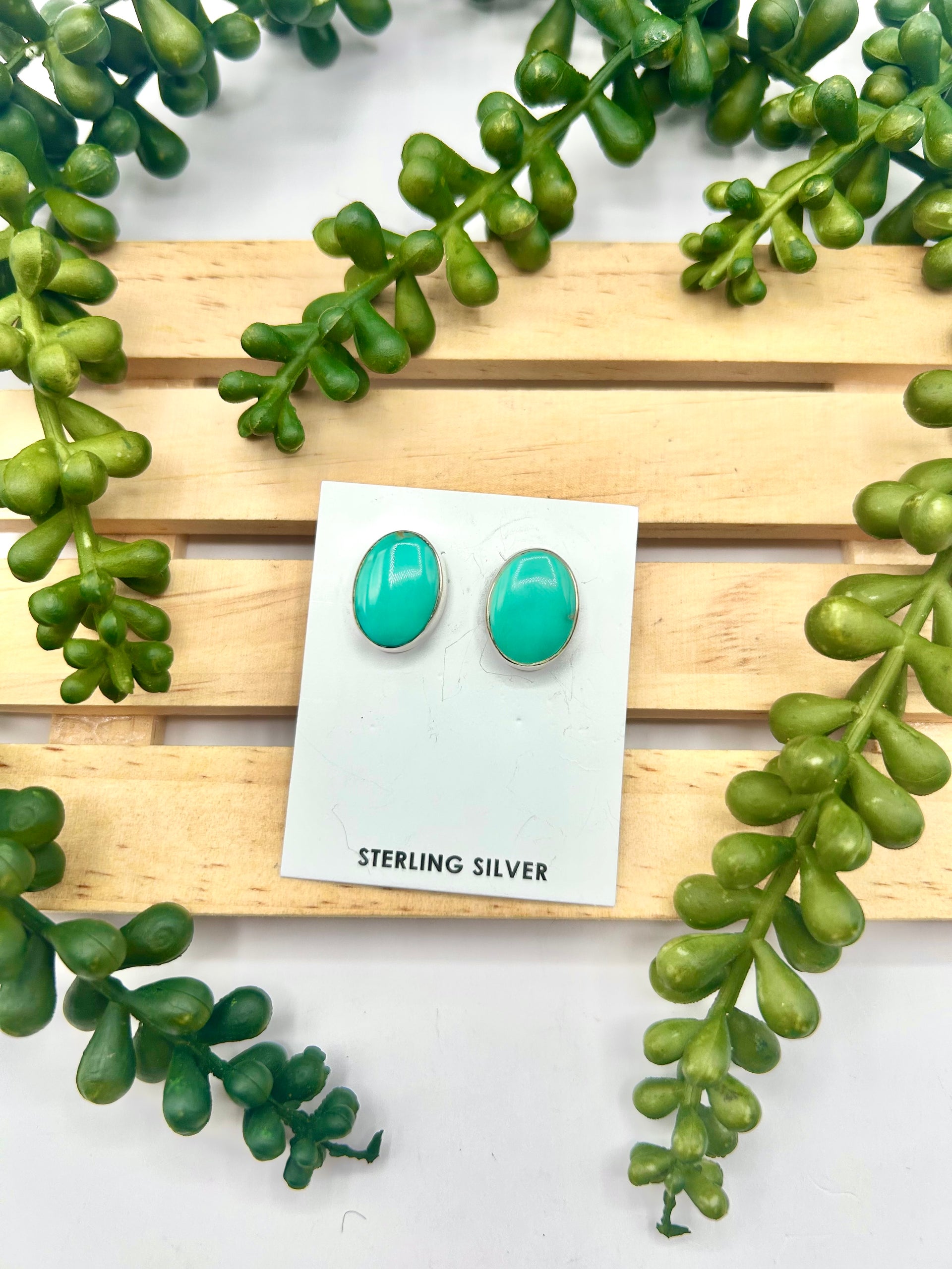 Navajo Made Kingman Turquoise & Sterling Silver Post Earrings