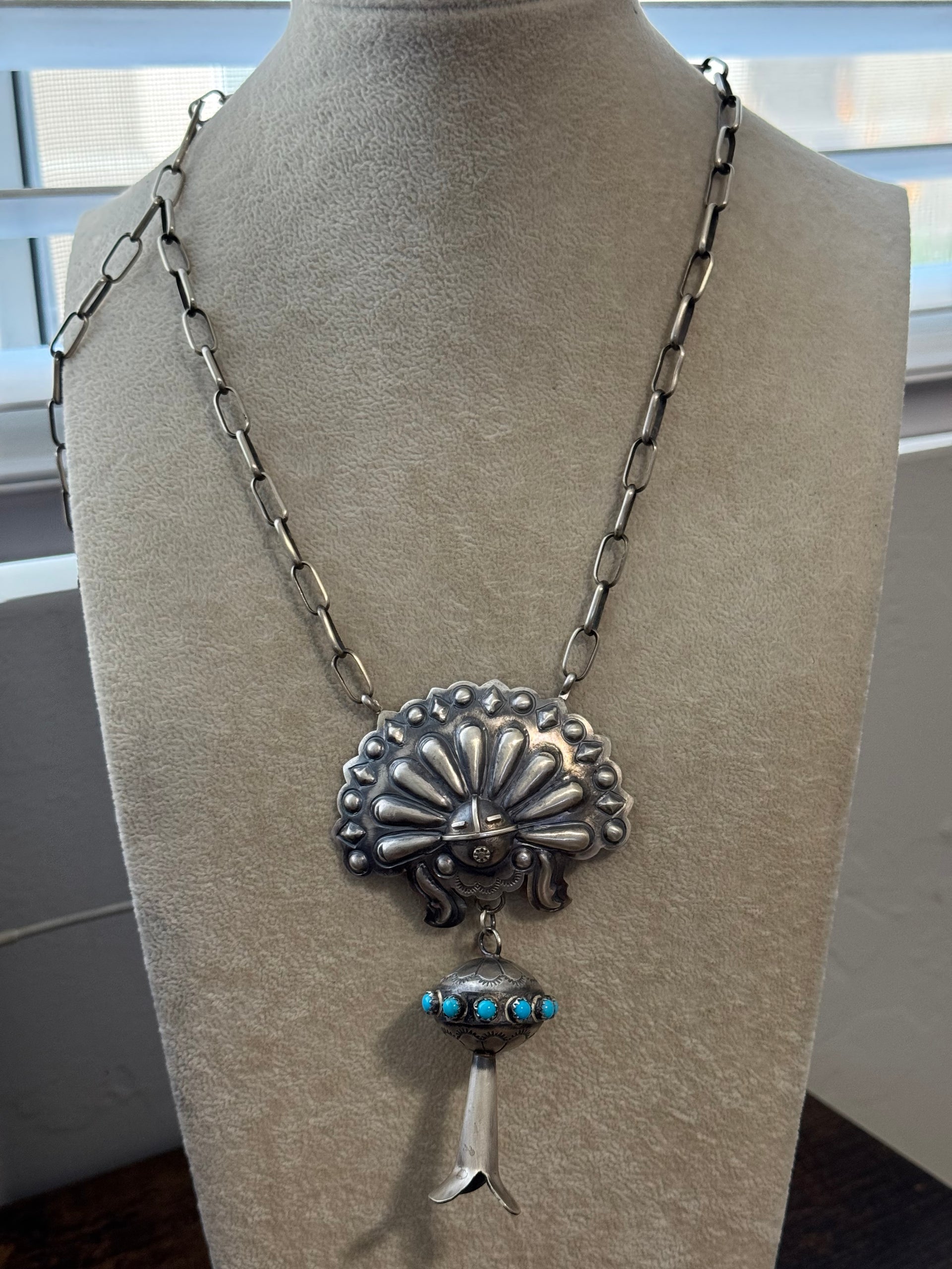 Timothy Yazzie Kingman Turquoise & Sterling Silver Blossom Necklace