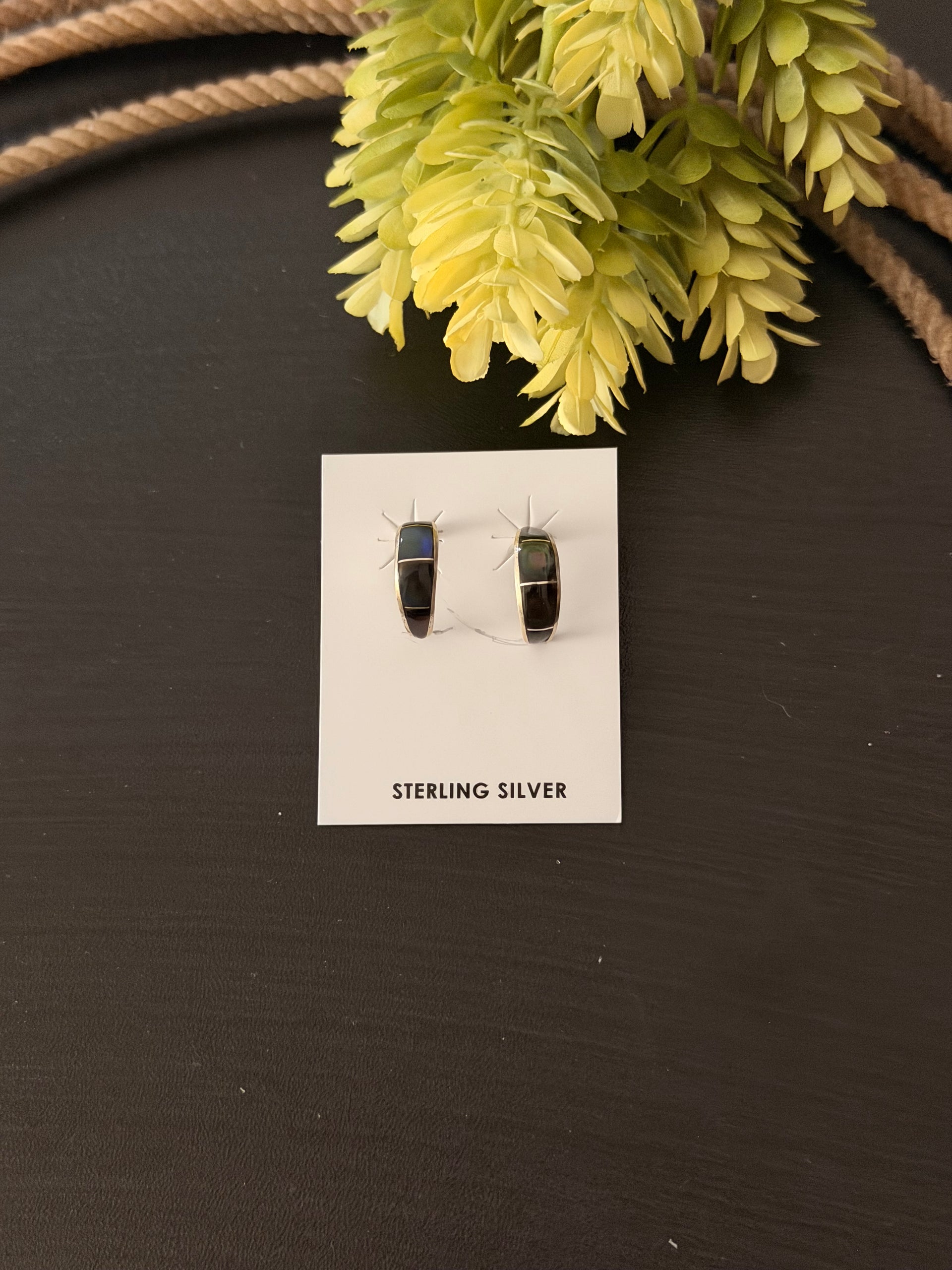 Navajo Made Abalone Shell & Sterling Silver Hoop Earrings
