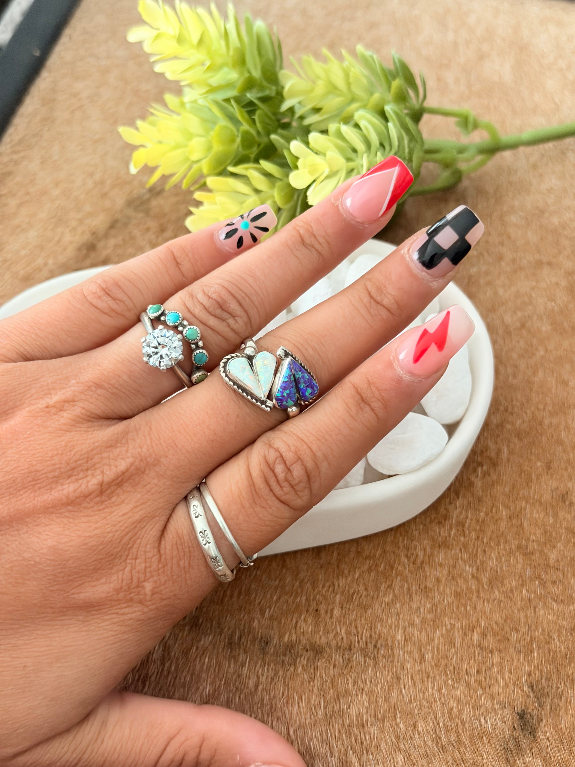 Zuni Made Opal & Sterling Silver Heart Adjustable Ring