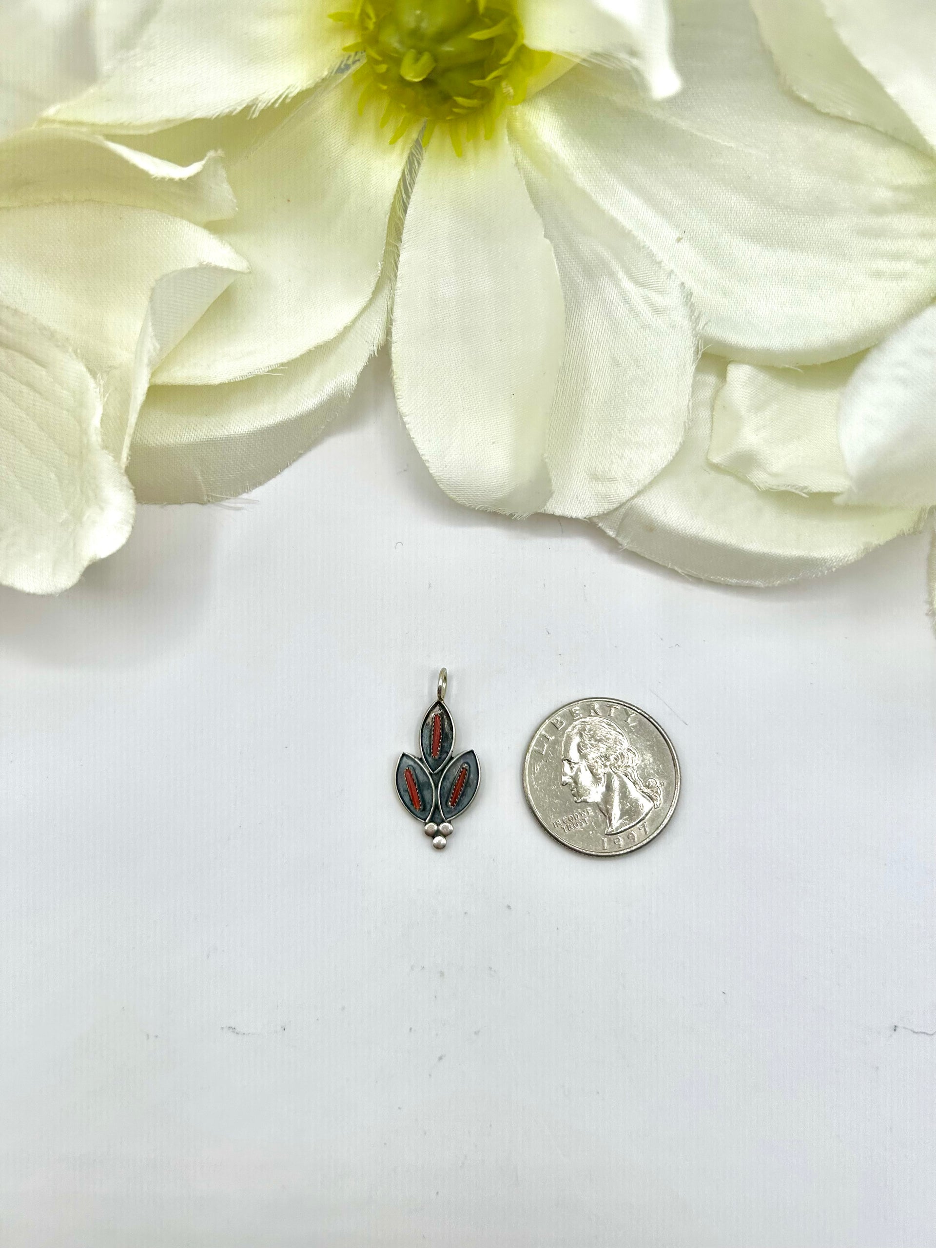 Zuni Made Coral & Sterling Silver Pendant