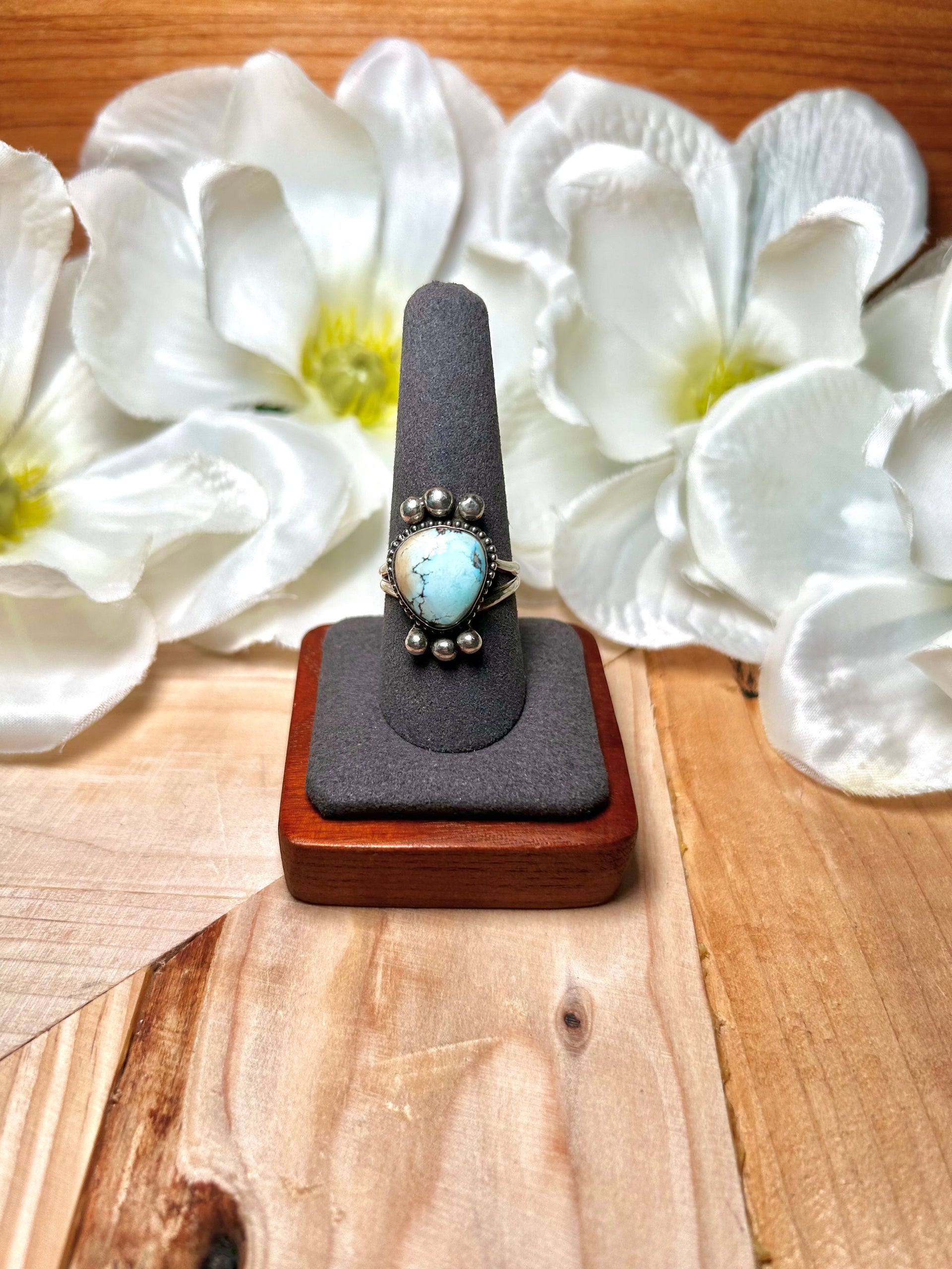 Navajo Made Golden Hill Turquoise & Sterling Silver Ring Size 9.25