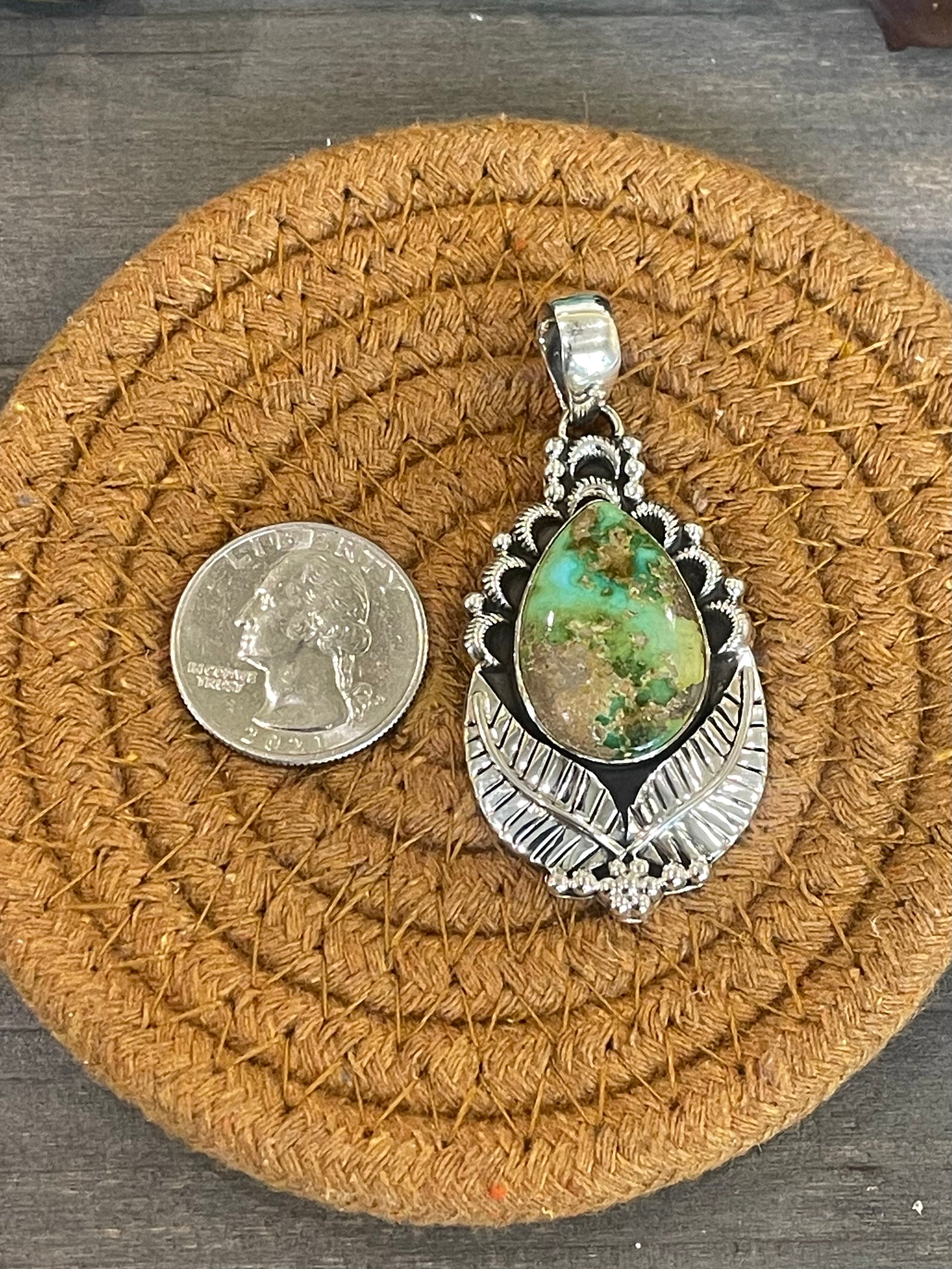 Southwest Handmade Sonoran Mountain Turquoise & Sterling Silver Pendant