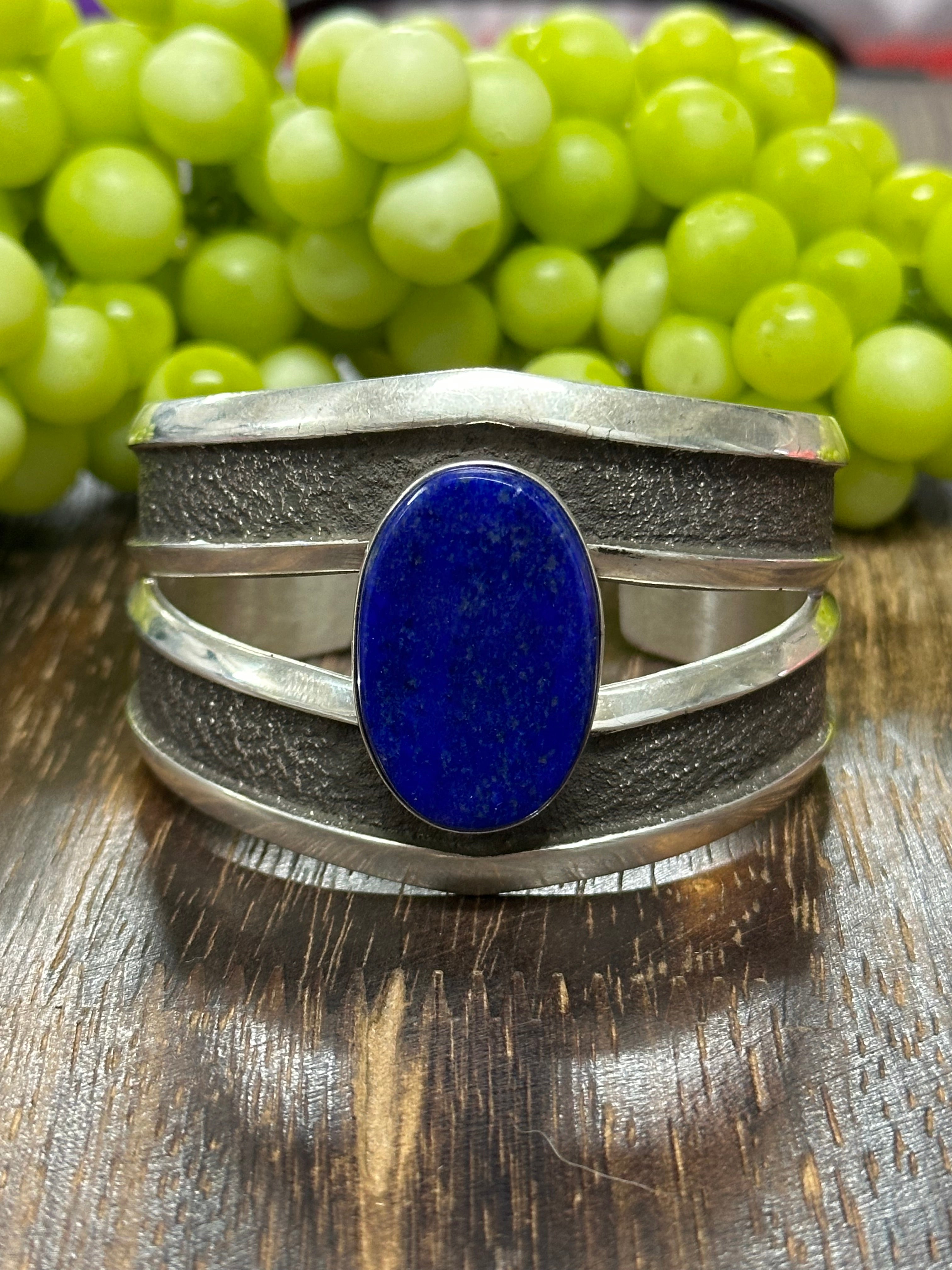 Navajo Made Lapis & Sterling Silver Cuff Bracelet