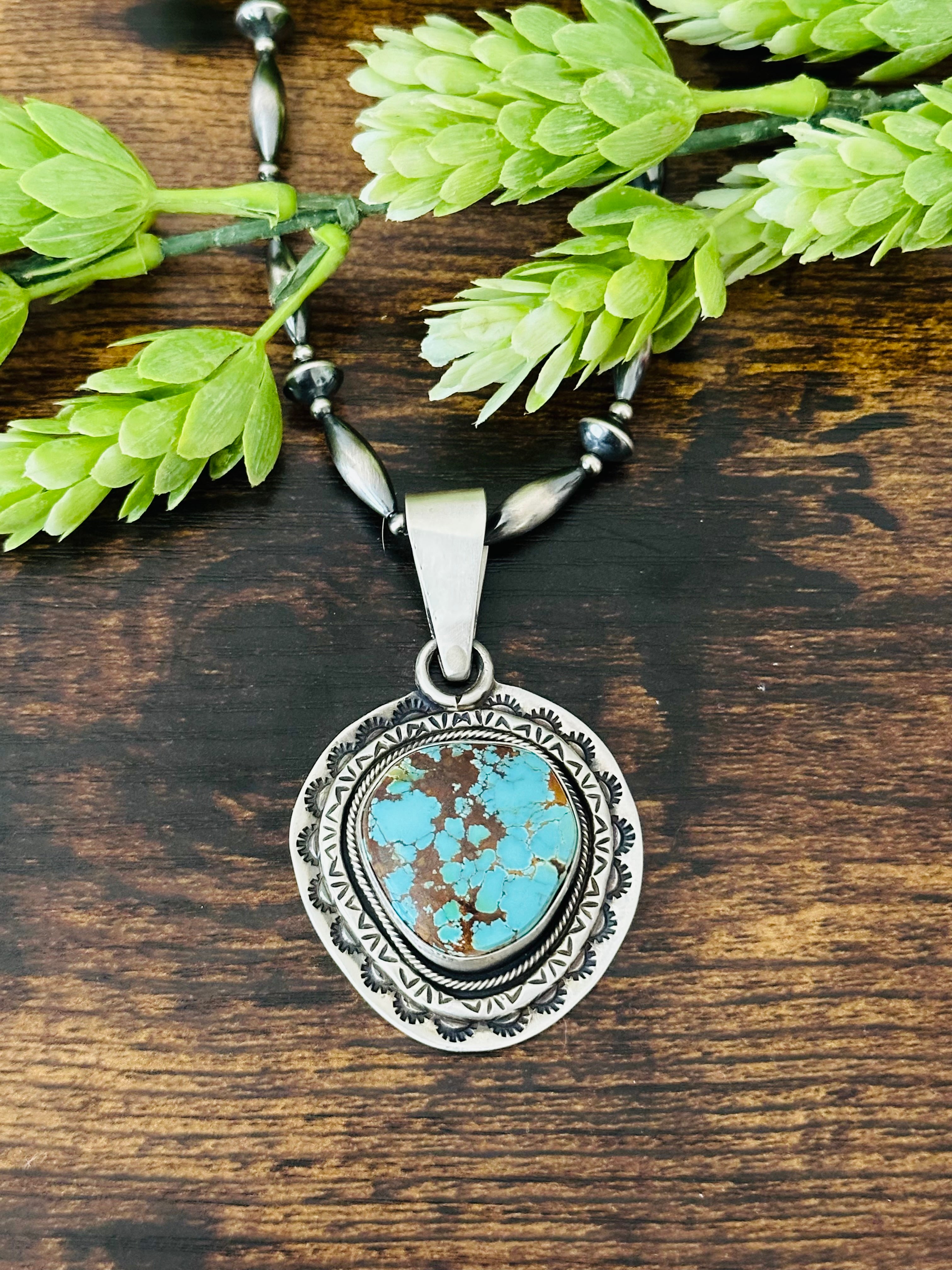 Navajo Natural Royston Turquoise & Sterling Silver Pendant