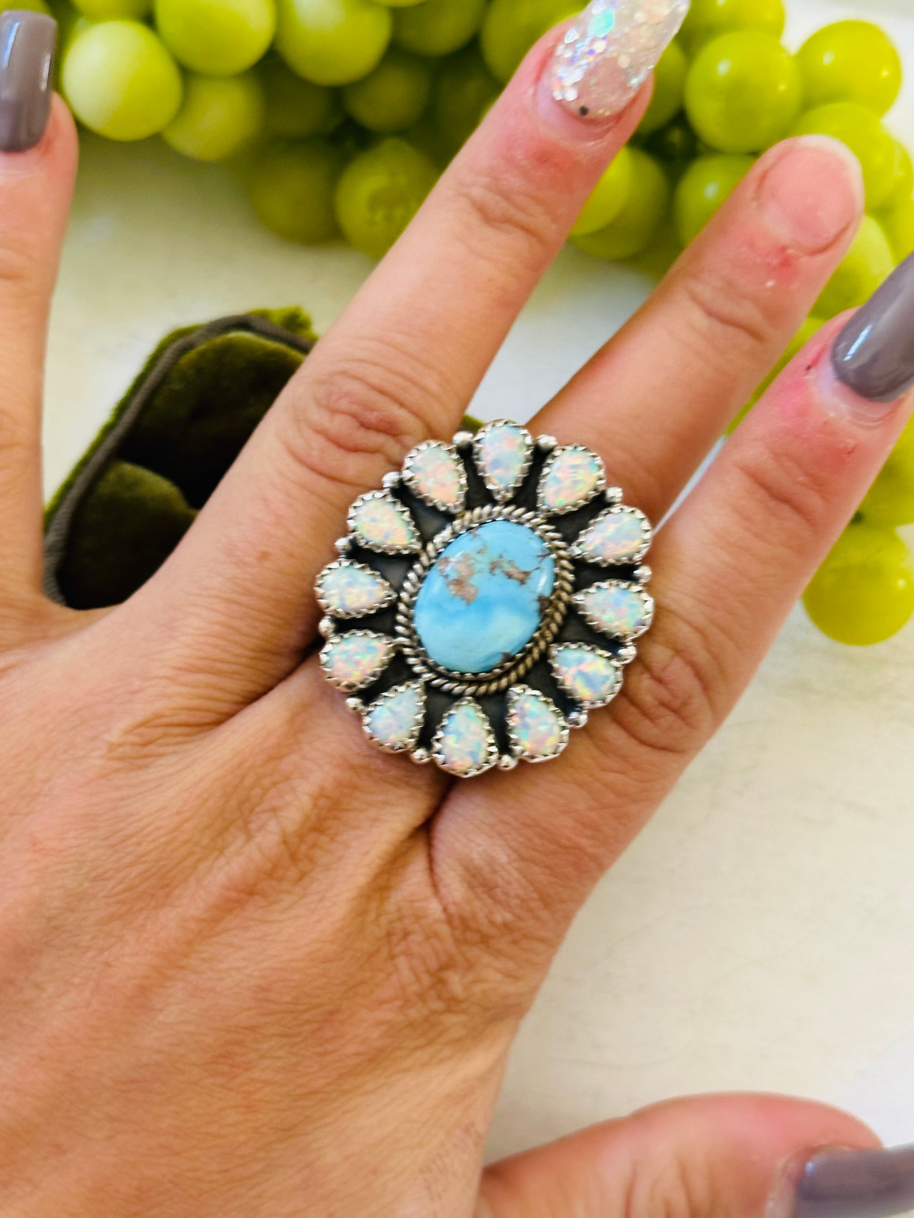 Southwest Handmade Multi Stone & Sterling Silver Cluster Adjustable Ring