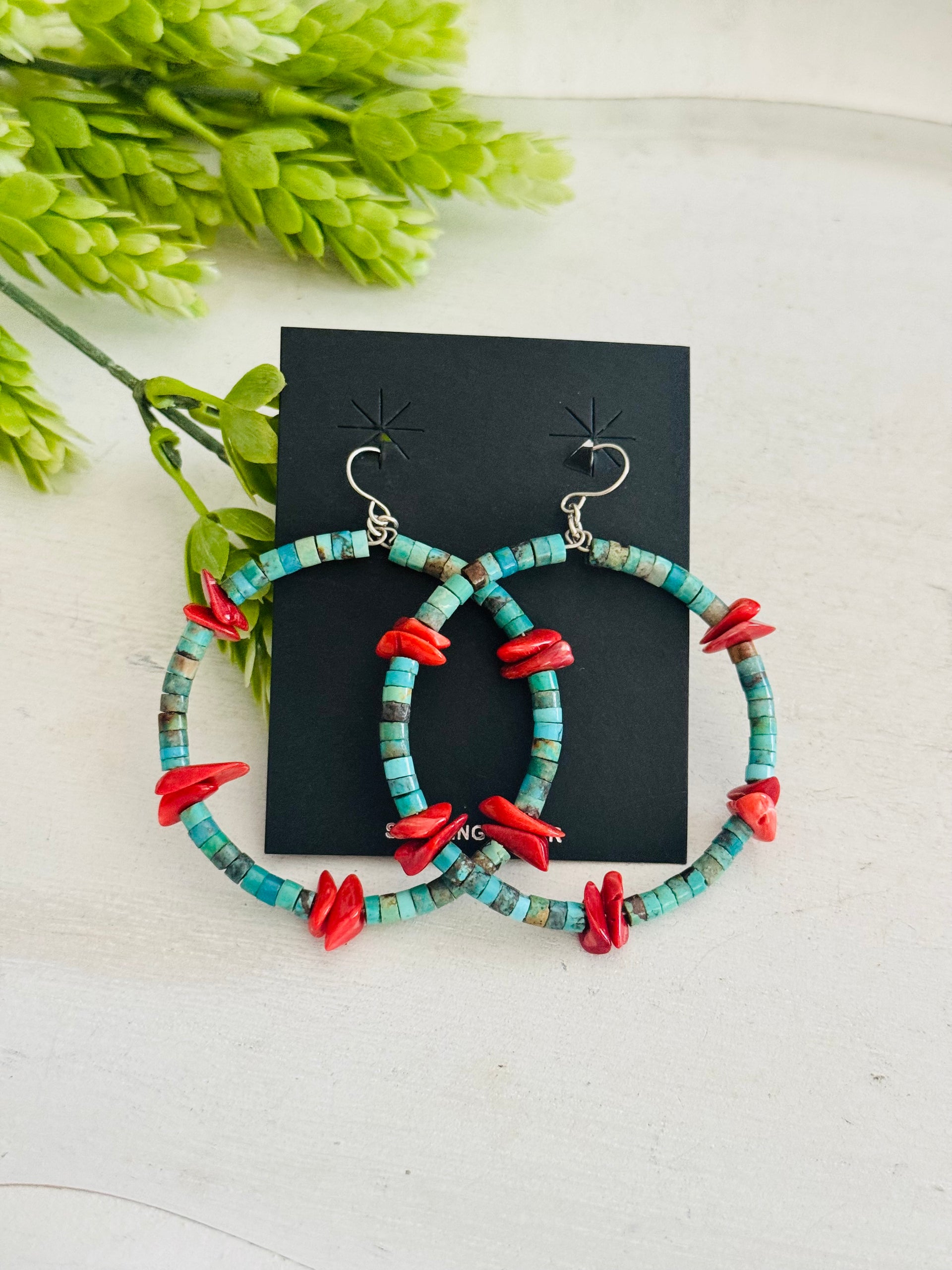 Southwest Strung Multi Stone & Sterling Silver Beaded Heshi Dangle Earrings