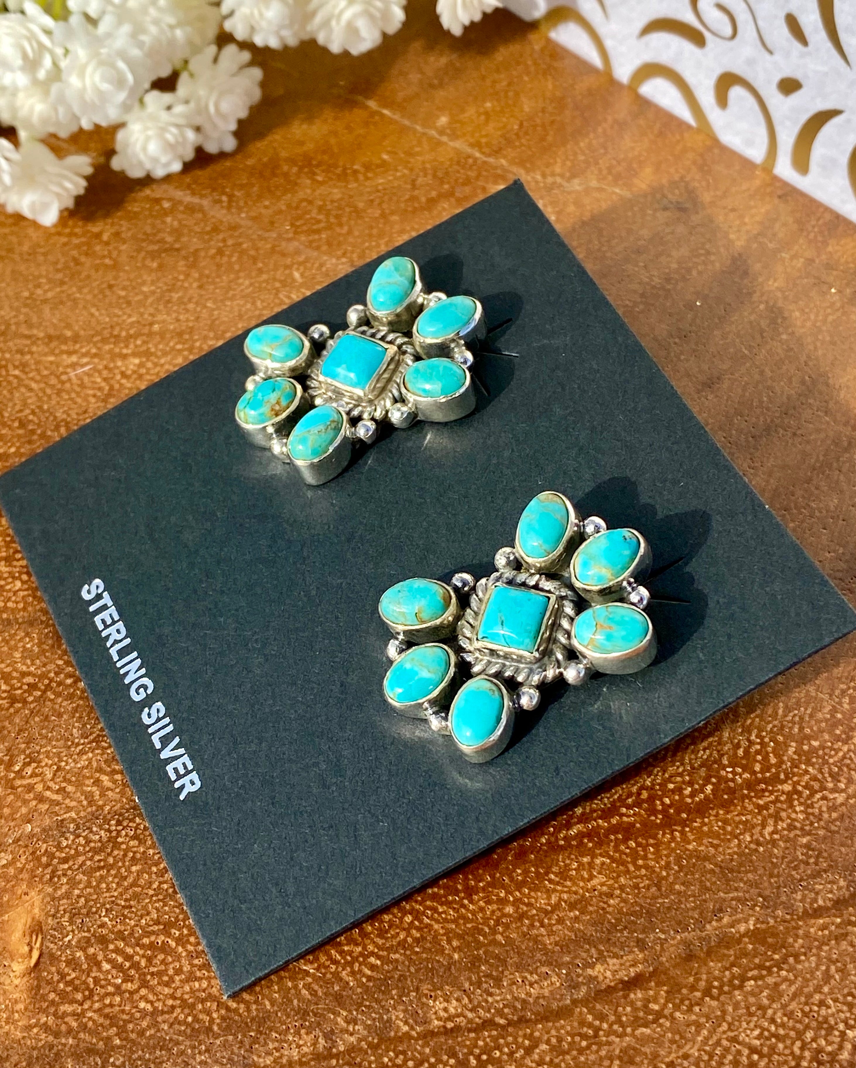 Southwest Handmade Kingman Turquoise & Sterling Silver Post Earrings