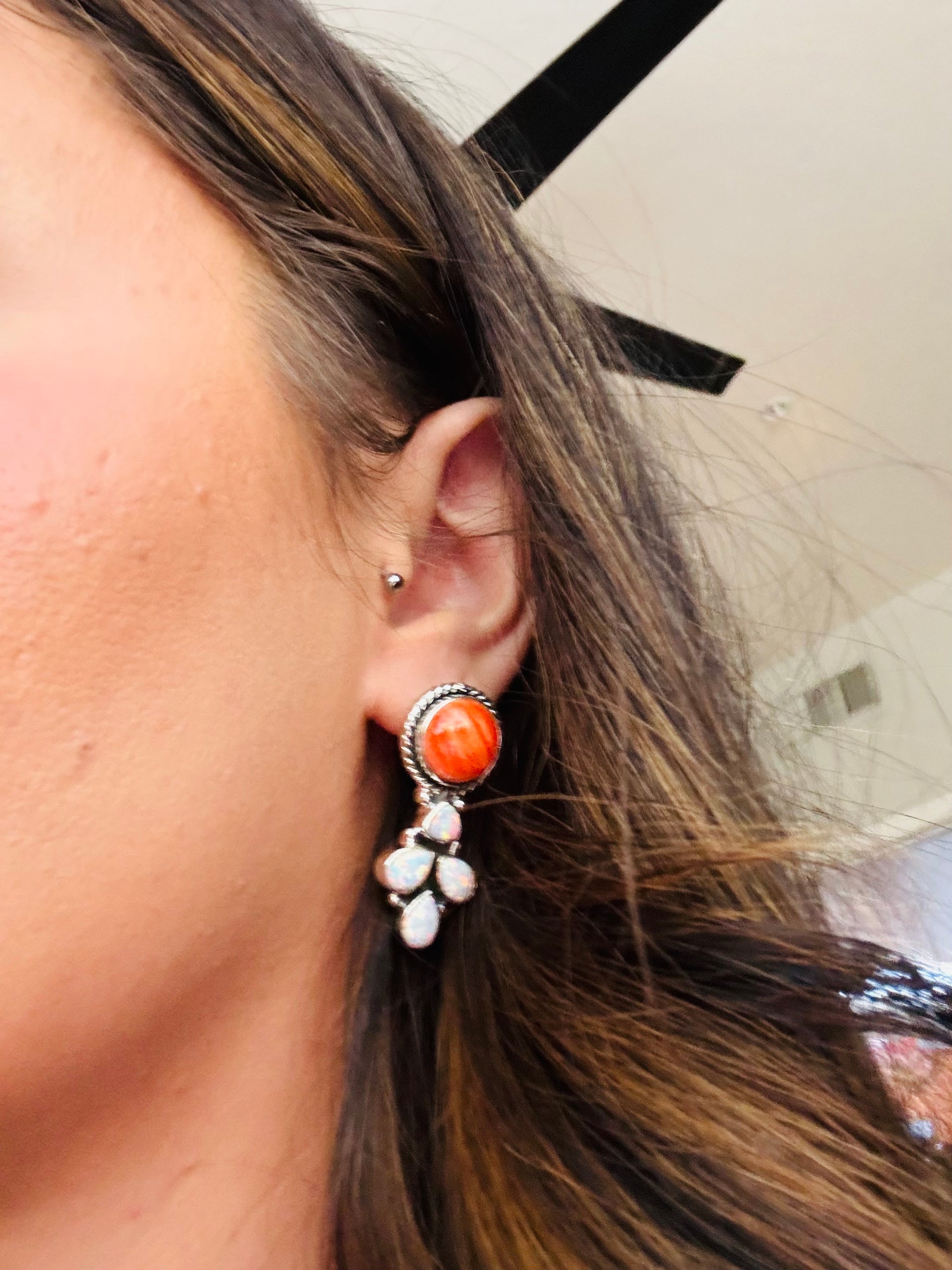 Southwest Handmade Multi Stone & Sterling Silver Post Earrings