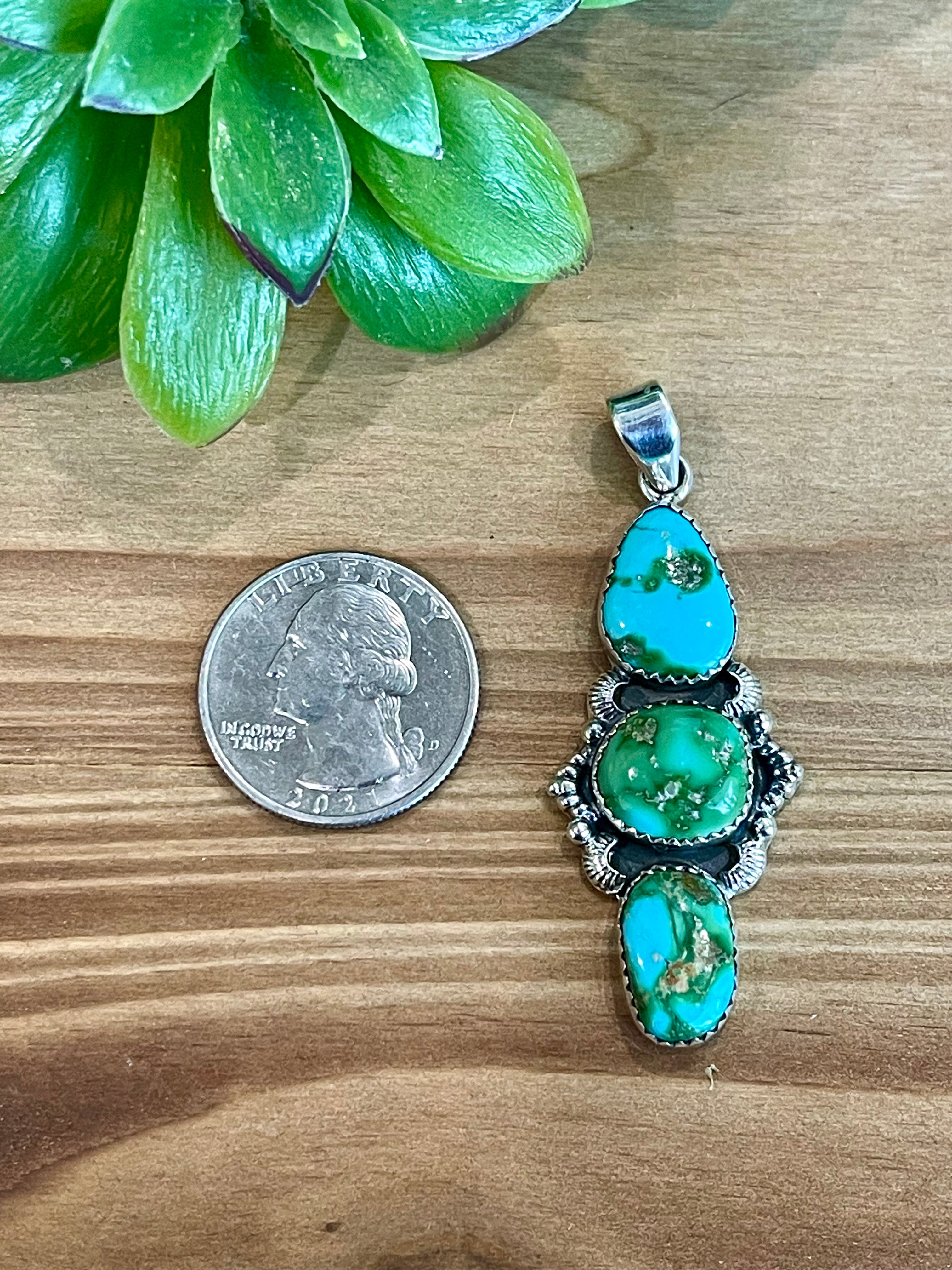 Southwest Handmade Sonoran Mountain Turquoise & Sterling Silver Pendant