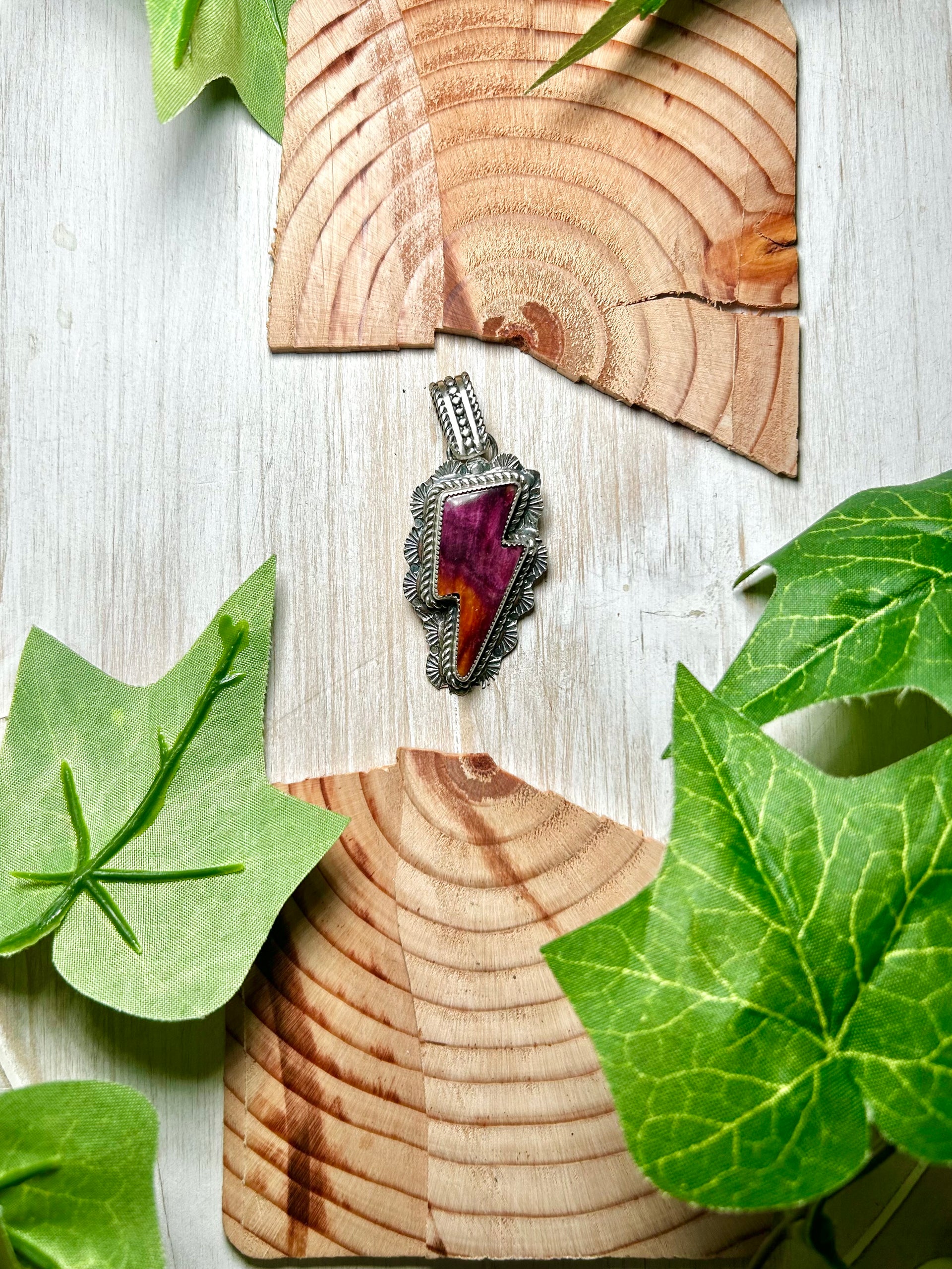 Navajo Made Purple Spiny Oyster & Sterling Silver Pendant