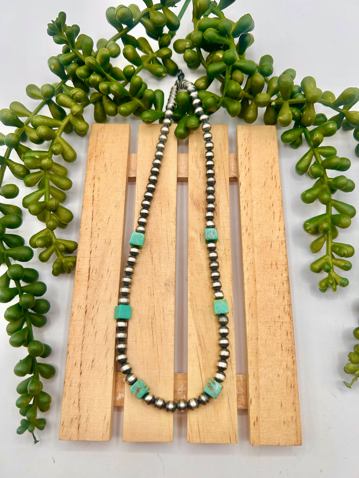 Navajo Made Strung Kingman Turquoise & Sterling Silver Necklace