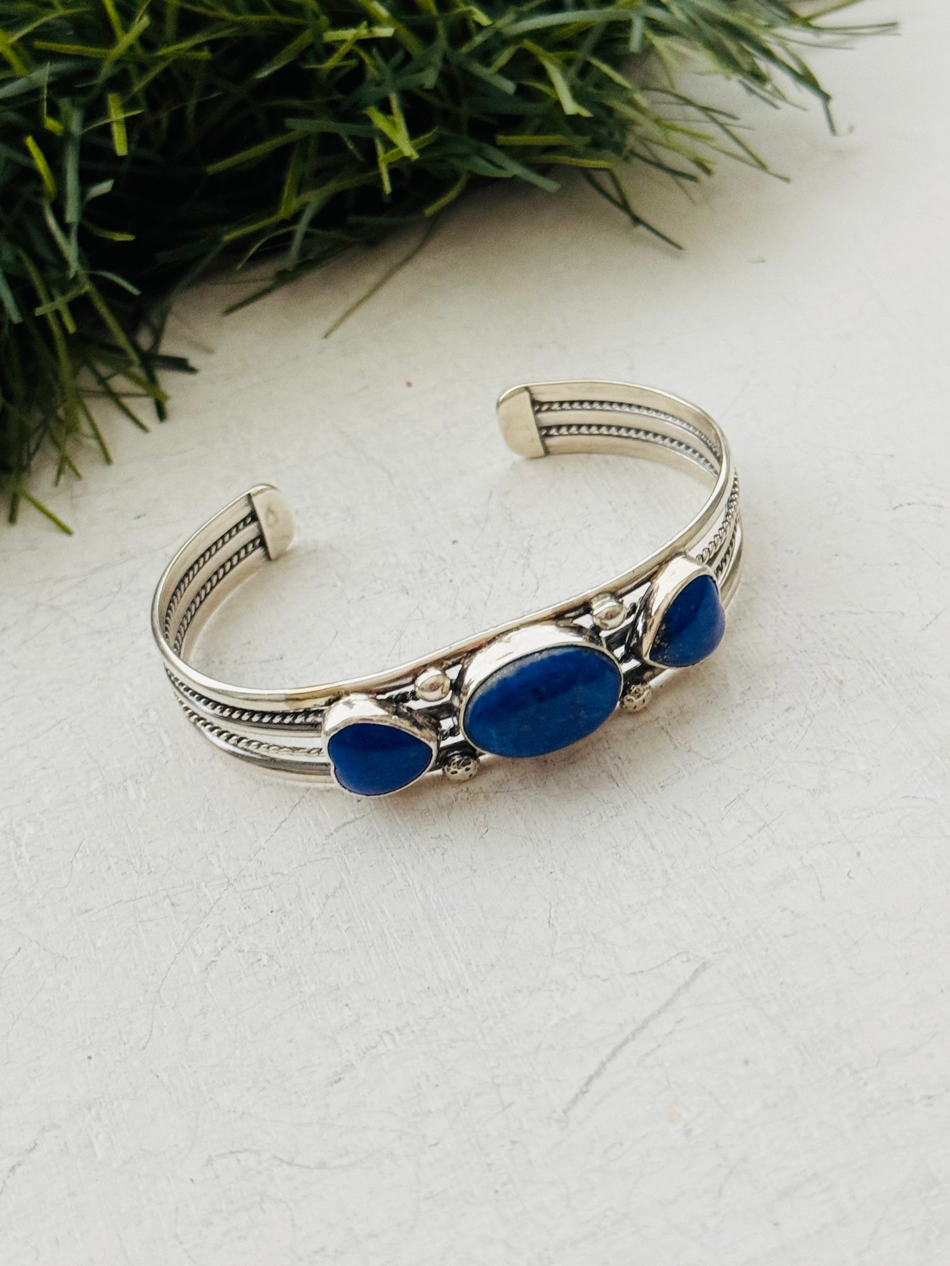 Navajo Made Lapis & Sterling Silver Cuff Bracelet