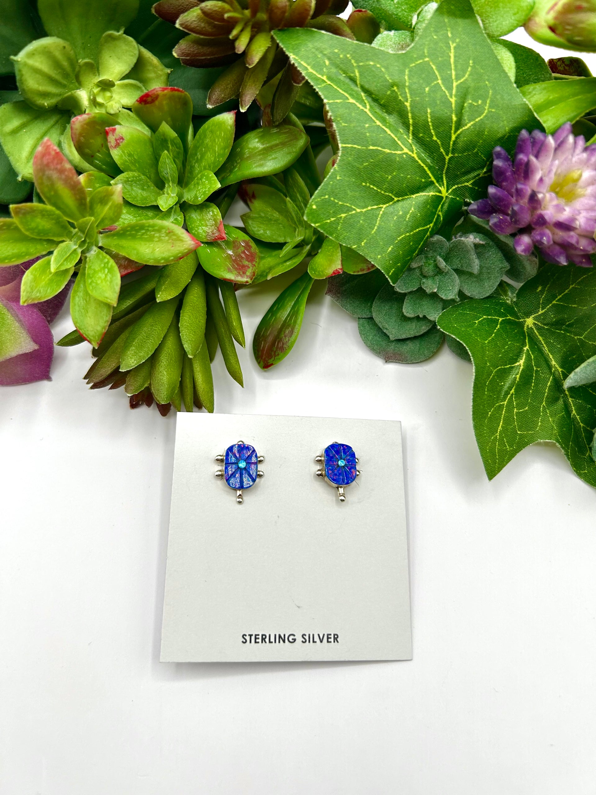 Zuni Made Multi Stone & Sterling Silver Post  Earrings