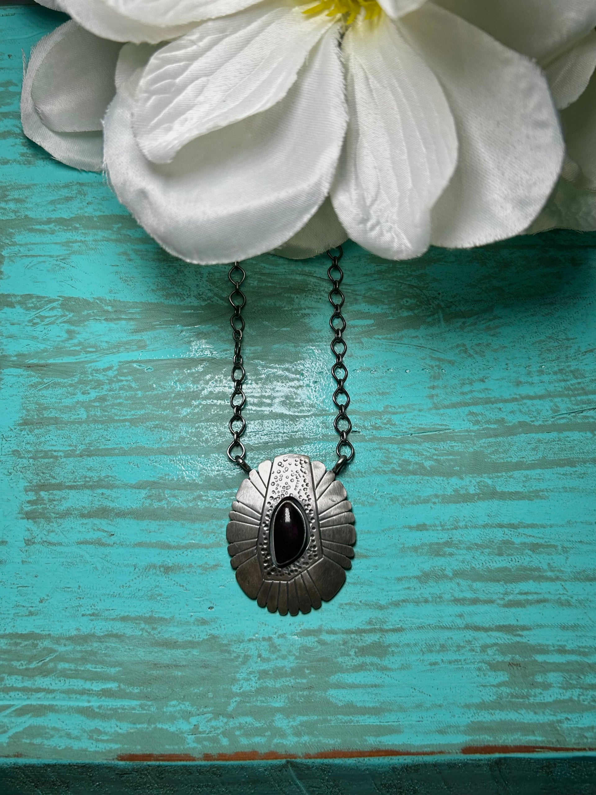 Navajo Made Sugilile & Sterling Sliver Necklace