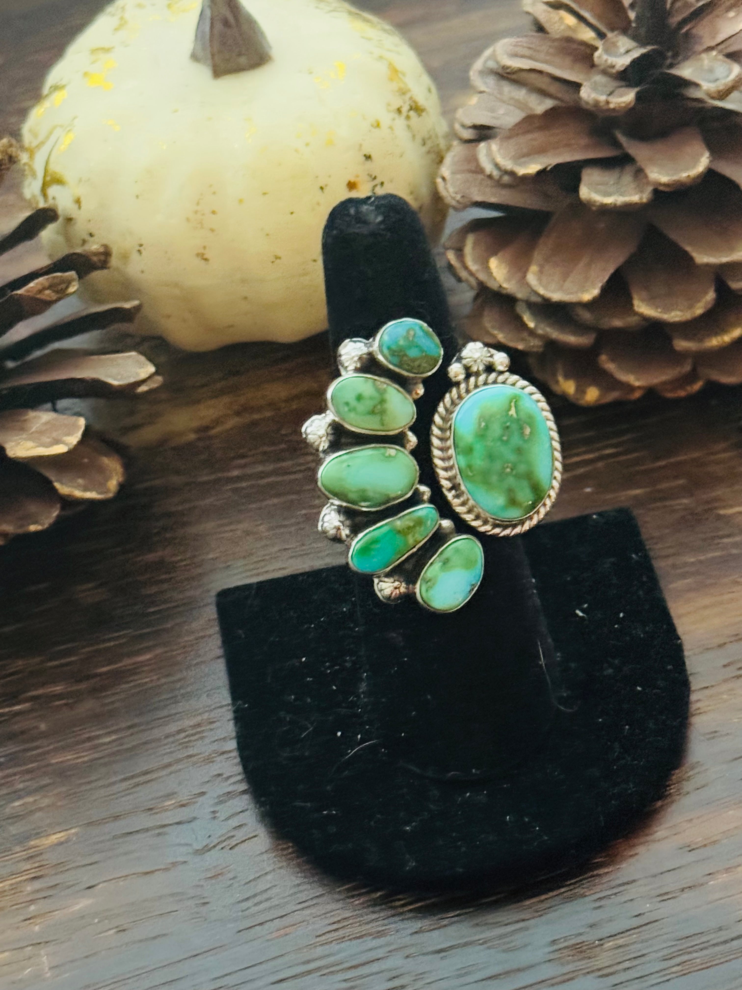 Southwest Handmade Sonoran Mountain Turquoise & Sterling Silver Adjustable Cluster Ring